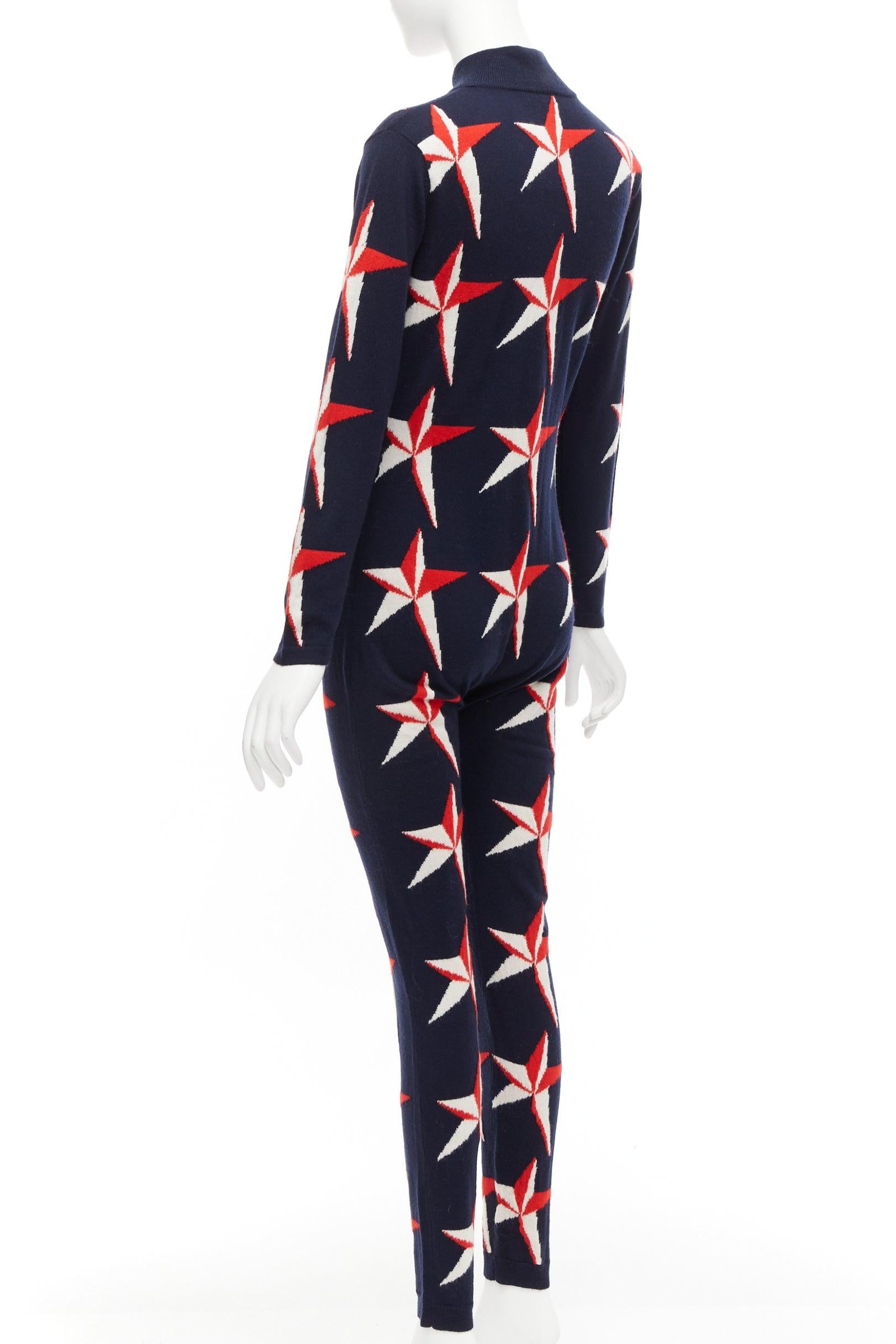 PERFECT MOMENT navy red star extra fine merino wool logo zip jumpsuit M 2