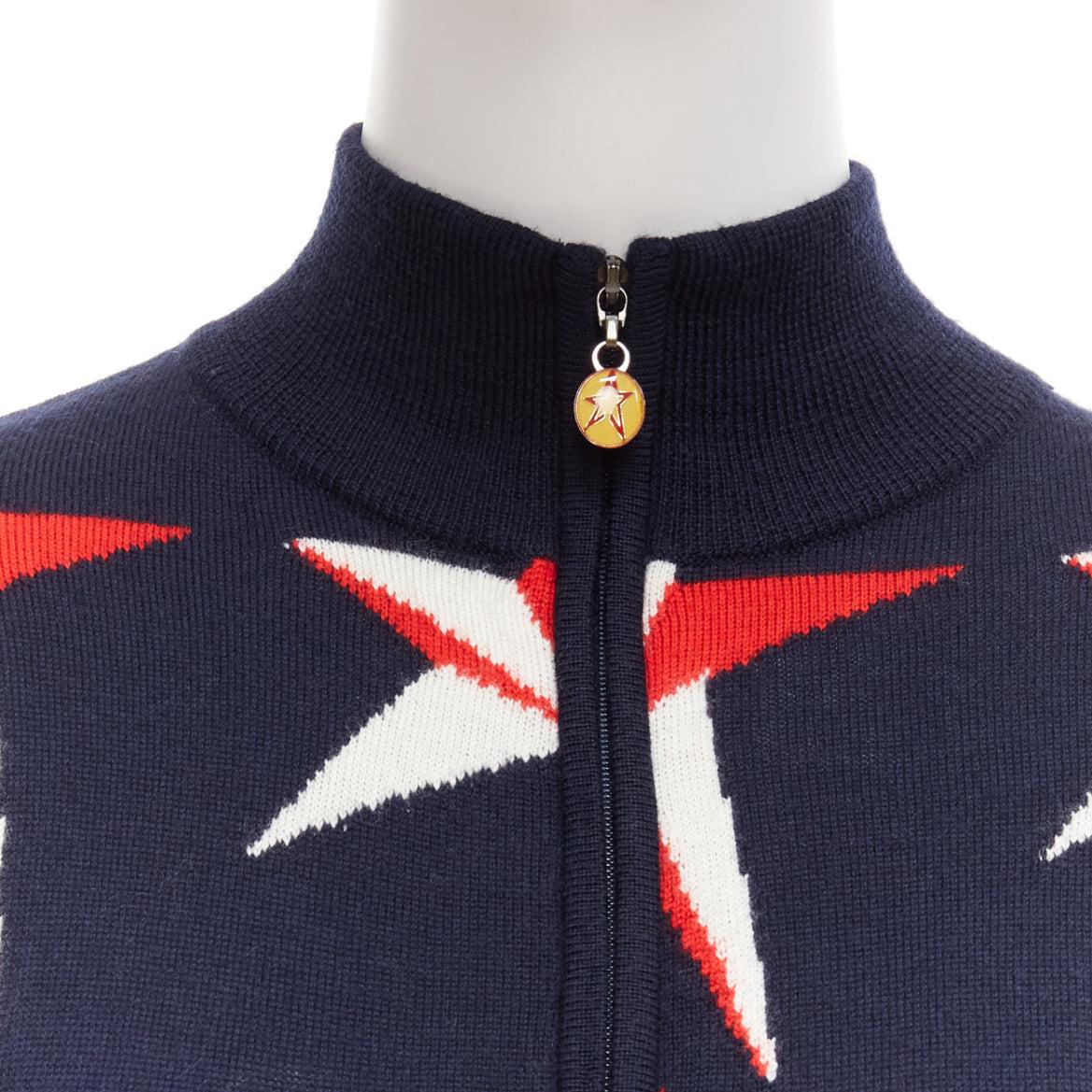 PERFECT MOMENT navy red star extra fine merino wool logo zip jumpsuit M 3