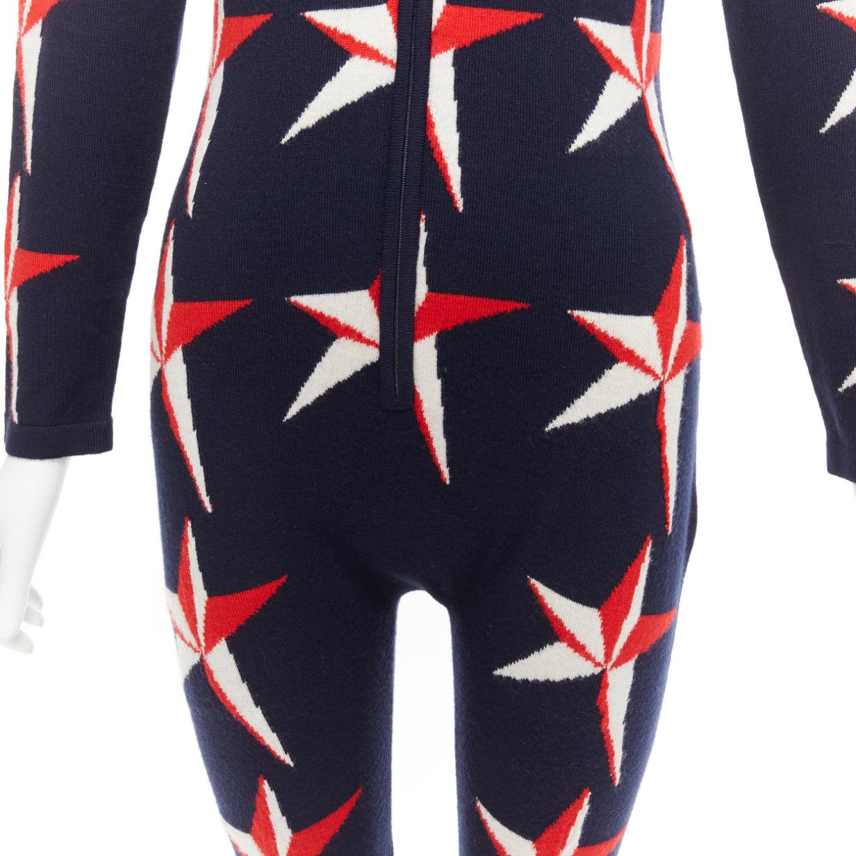 PERFECT MOMENT navy red star extra fine merino wool logo zip jumpsuit M 4
