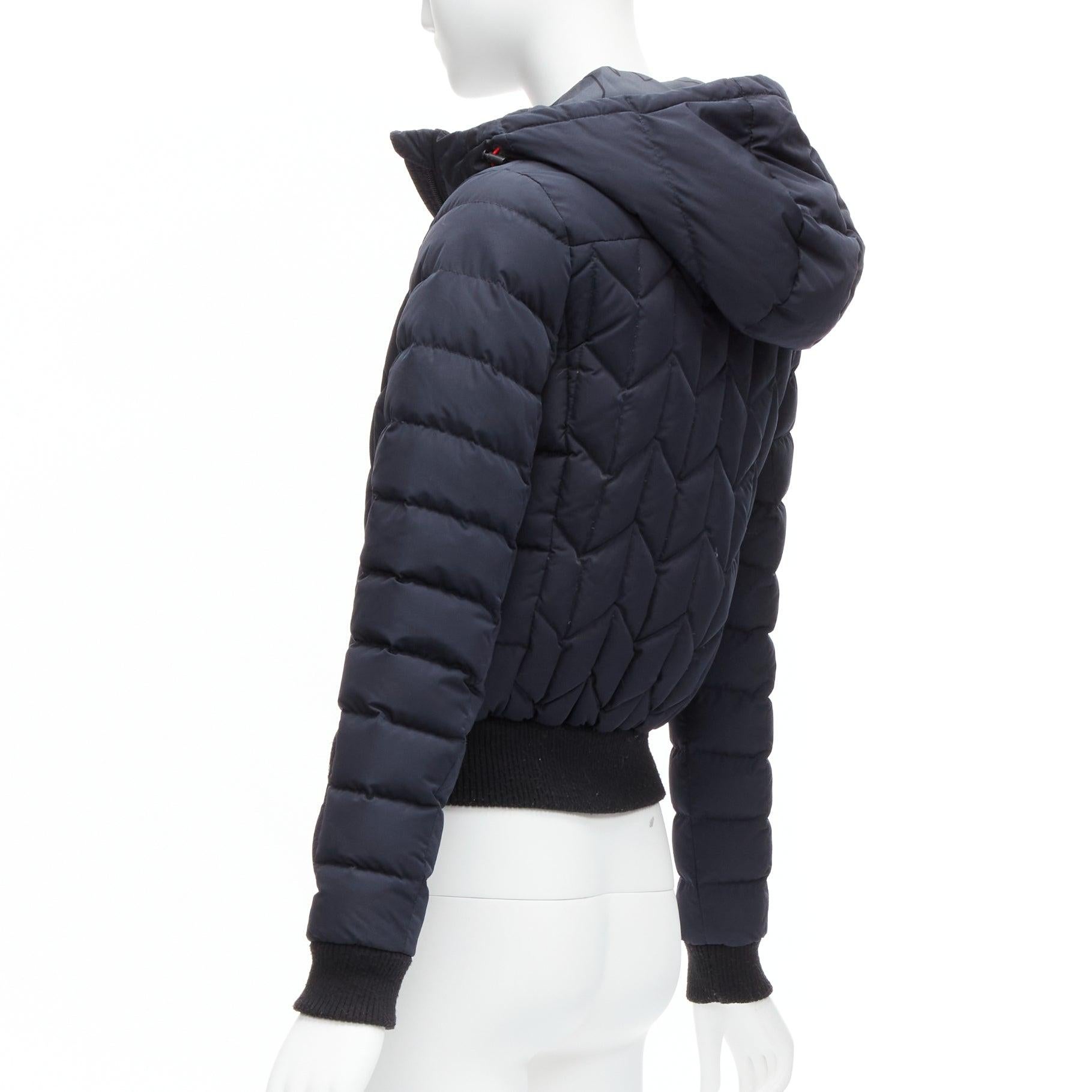 PERFECT MOMENT red logo navy blue chevron quilted hooded puffer jacket XS 3