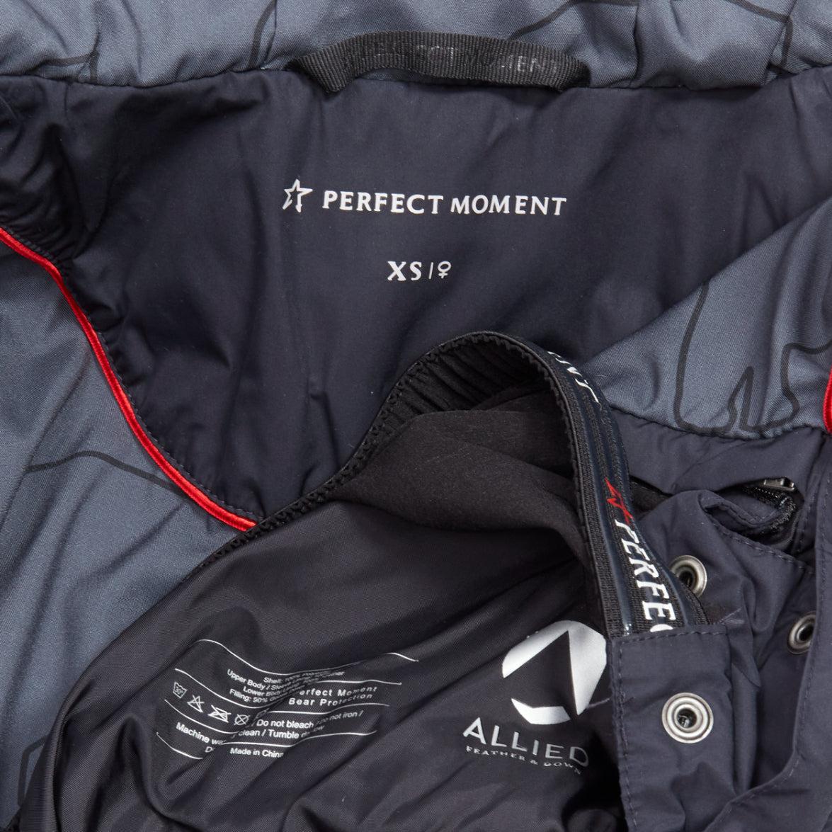 PERFECT MOMENT red logo navy blue chevron quilted hooded puffer jacket XS 5