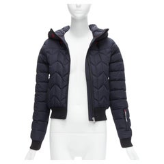 PERFECT MOMENT red logo navy blue chevron quilted hooded puffer jacket XS