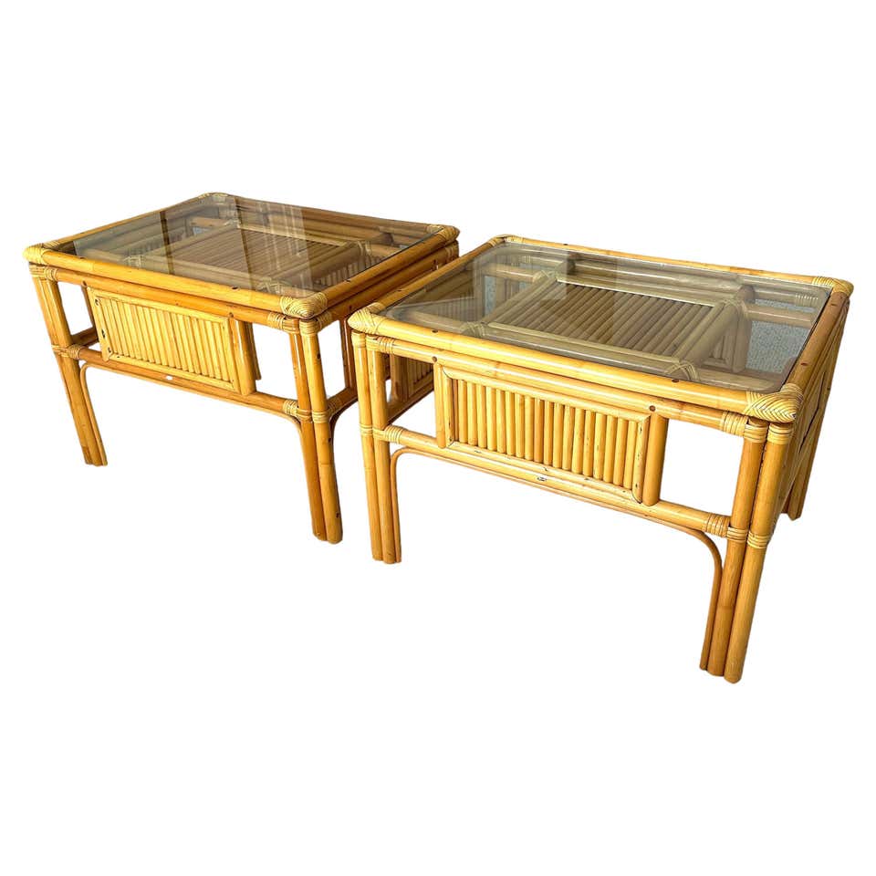 Mid 20th Century Vintage Coastal Woven Rattan Side Tables - Pair of 2 ...