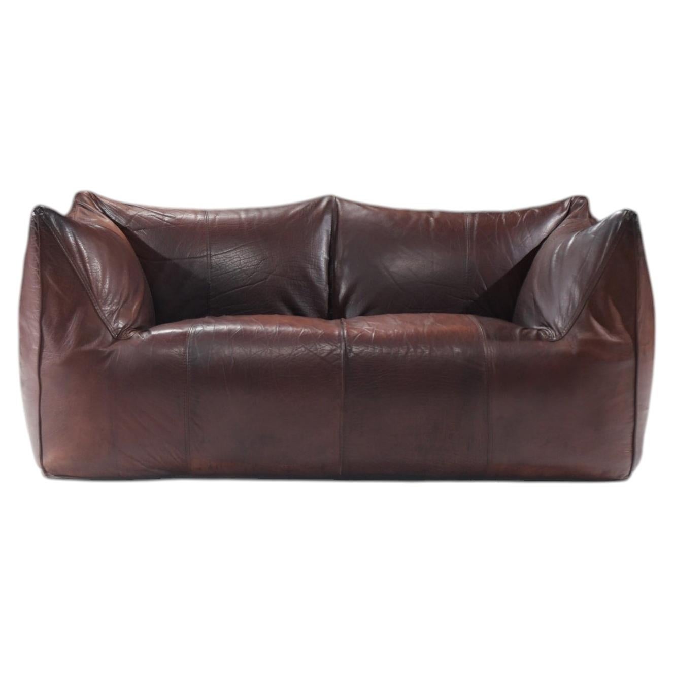 Perfect patinated Le Bambole original leather sofa by Mario Bellini - B&B Italia
