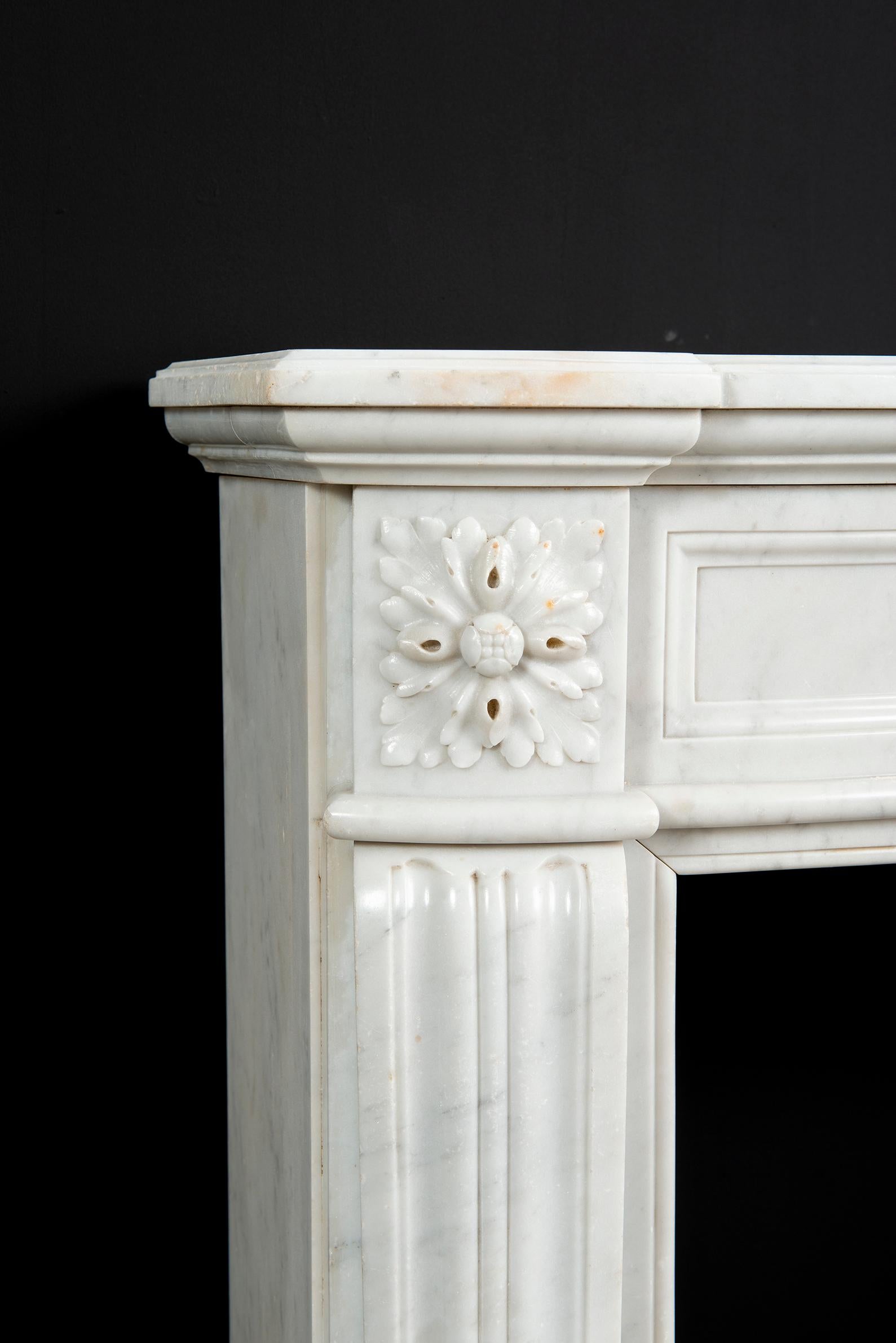 Perfect Petite Antique Fireplace Mantel in White Marble For Sale 4