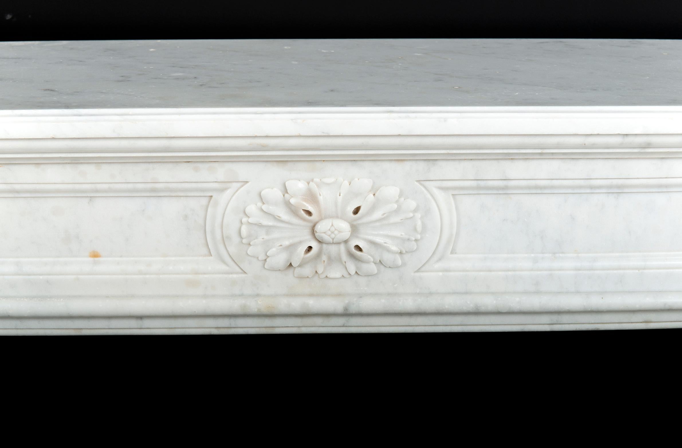 Carved Perfect Petite Antique Fireplace Mantel in White Marble For Sale