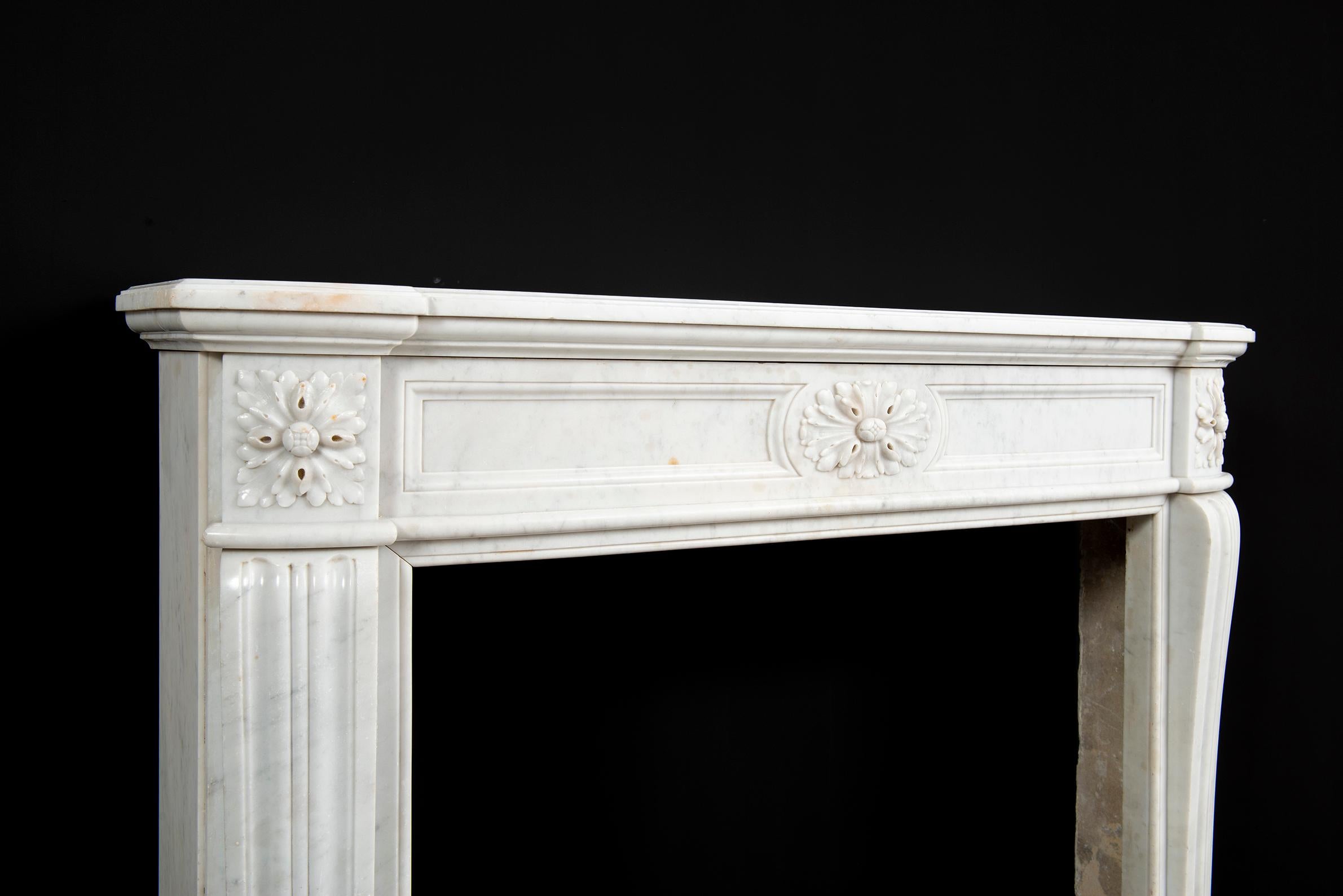 Perfect Petite Antique Fireplace Mantel in White Marble For Sale 2
