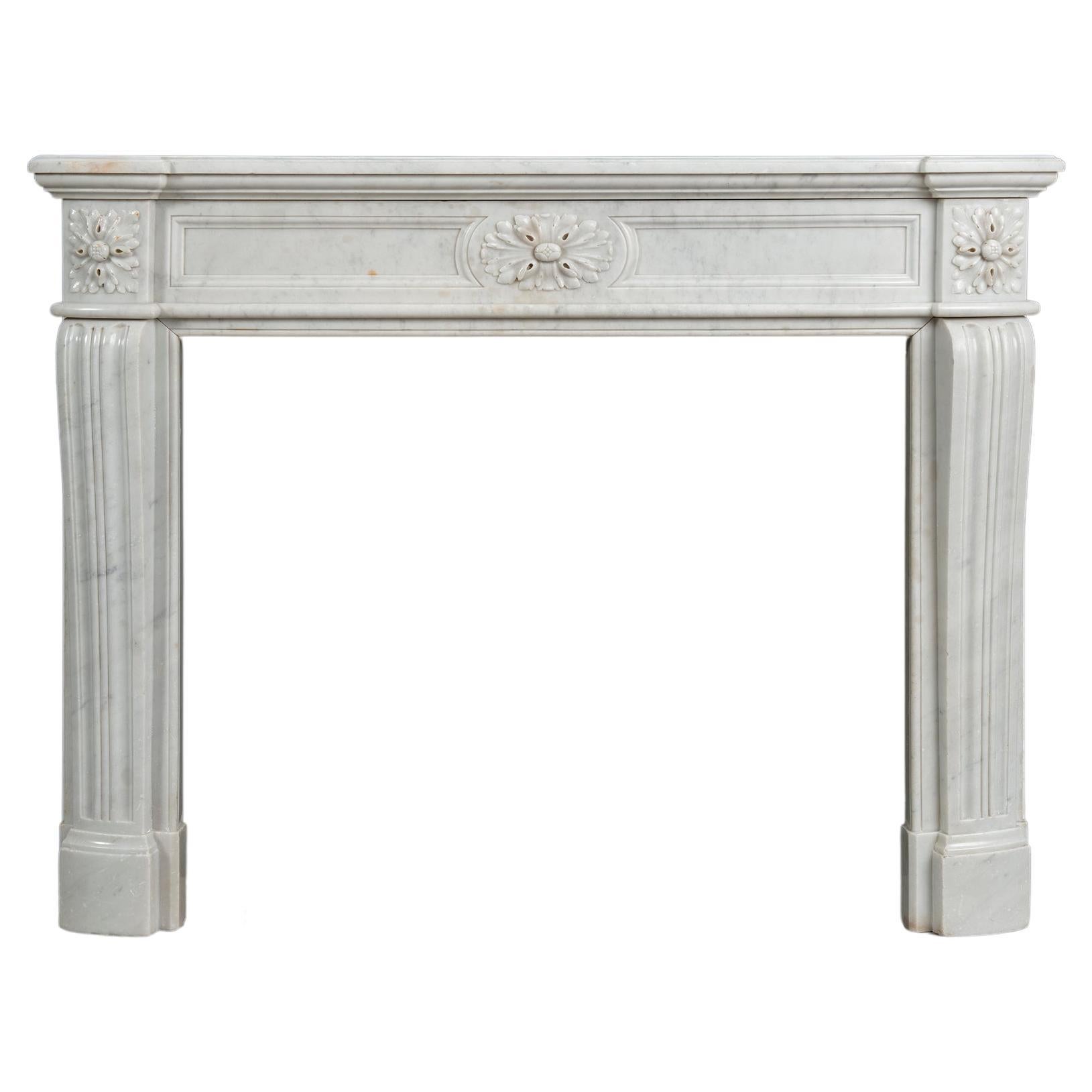 Perfect Petite Antique Fireplace Mantel in White Marble For Sale