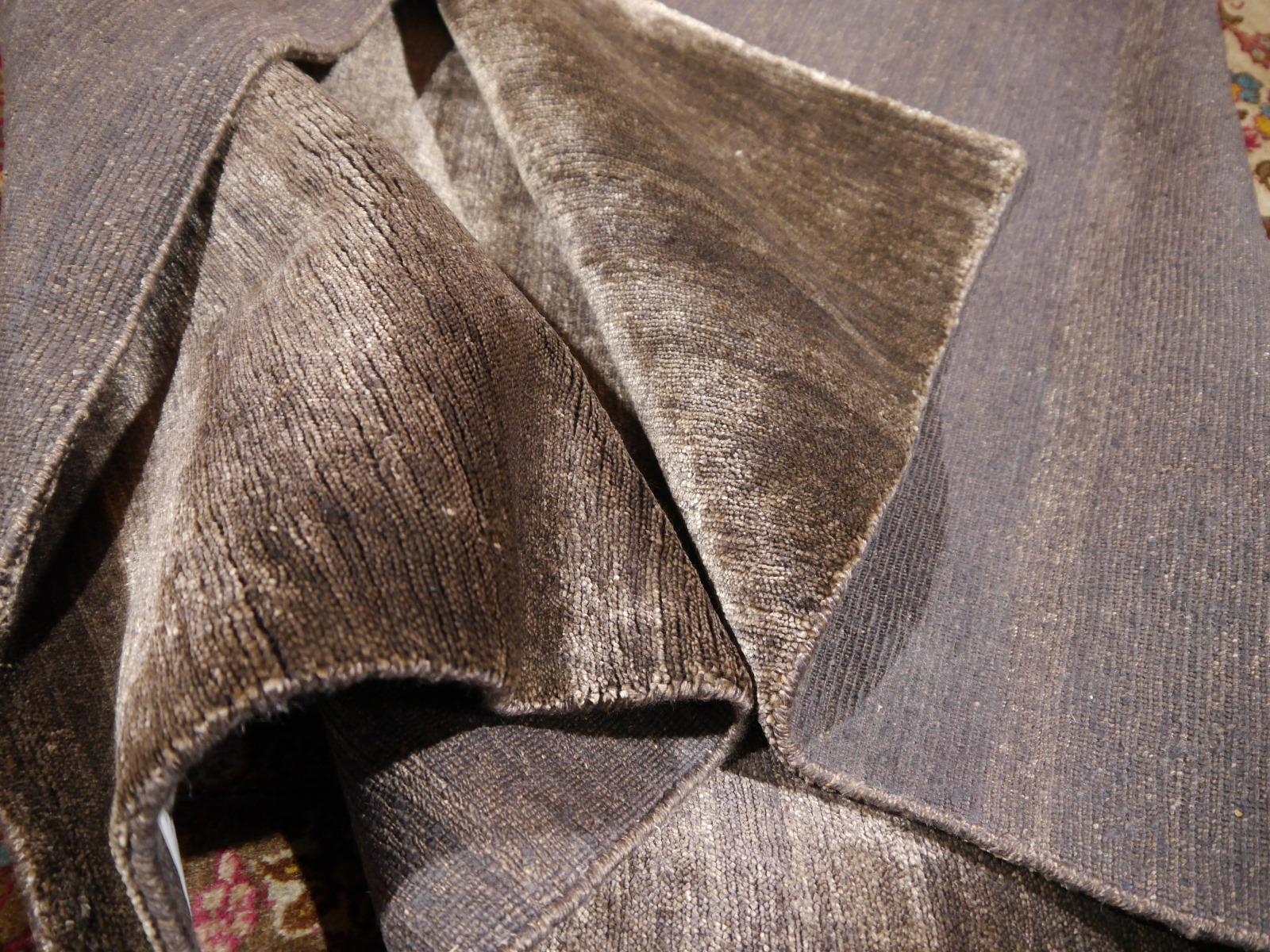 Hand-Knotted Perfect Plain Rug Collection Color Choco in Bamboo Silk by Djoharian Design For Sale