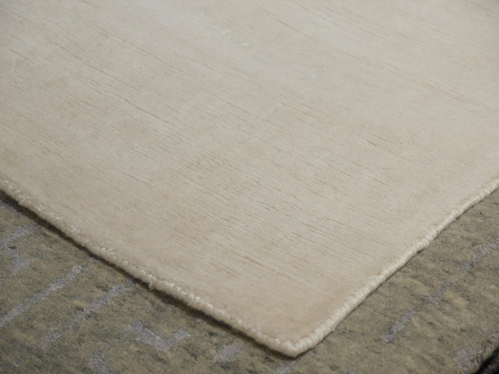 Hand-Knotted Perfect Plain Rug Collection Color Ivory in Bamboo Silk by Djoharian Design For Sale