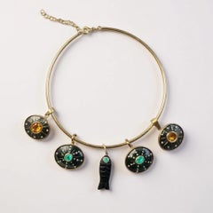 Perfect Poisson Carved Black Onyx Fish Pendant with Emerald 
Diamonds, 14k Gold