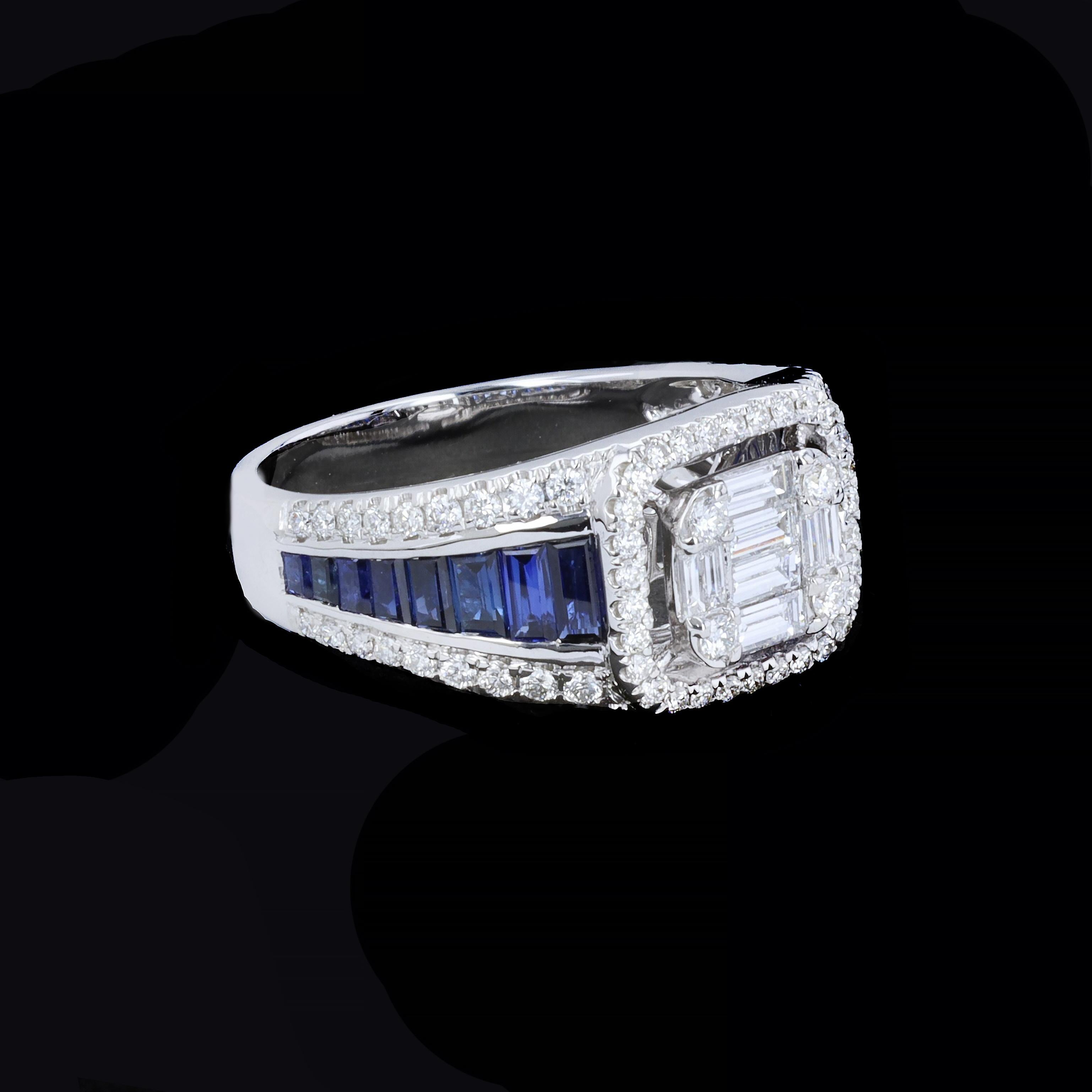 Perfect & Precise 14K White Gold Sapphire Diamond Ring In Excellent Condition For Sale In NEW ORLEANS, LA