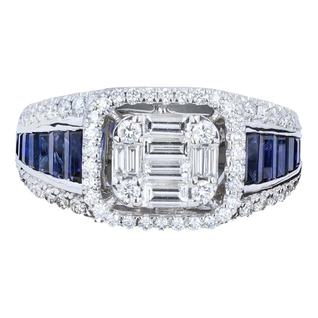 Sapphire Splash Roo Three Row Diamond Ring with Bold Splash of Sapphires For Sale at 1stDibs