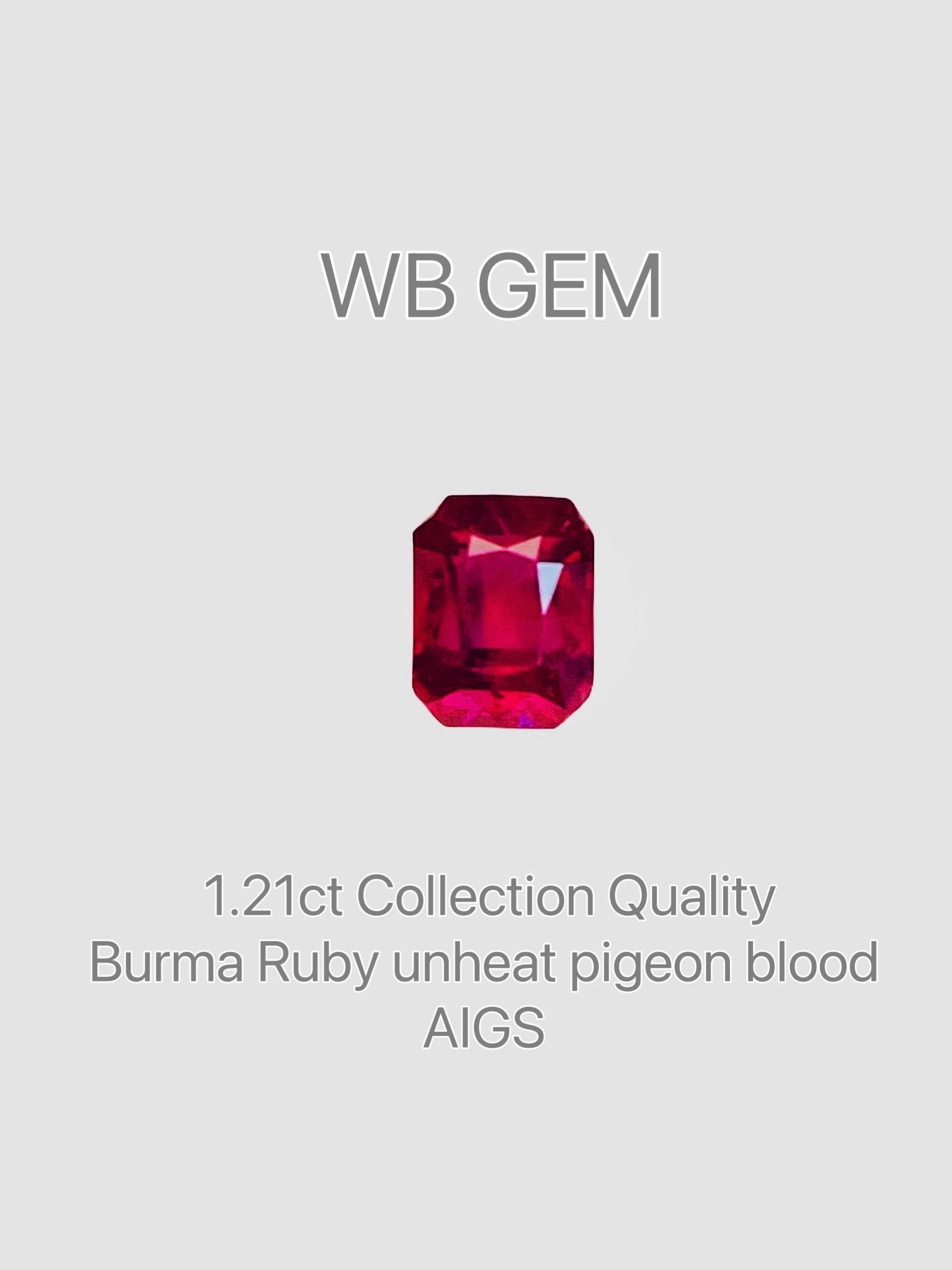 AIGS certificate Unique collection Quality Unheated Ruby burma pigeon blood color 1.21ct full transparent with best luster for ruby eye clean pure beauty crystal 

burma unheated ruby natural
weight : 1.21
origin: Myanmar (burma) 
color: pigeon