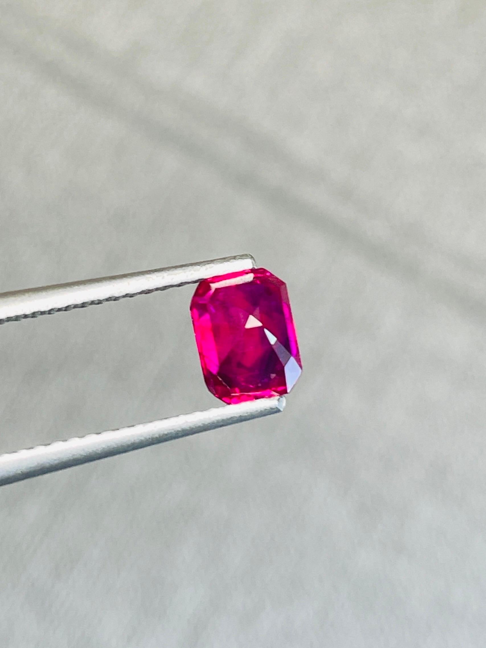Cushion Cut Perfect Quality Burma ruby unheated pigeon blood 1.21ct clean transparent AIGS For Sale