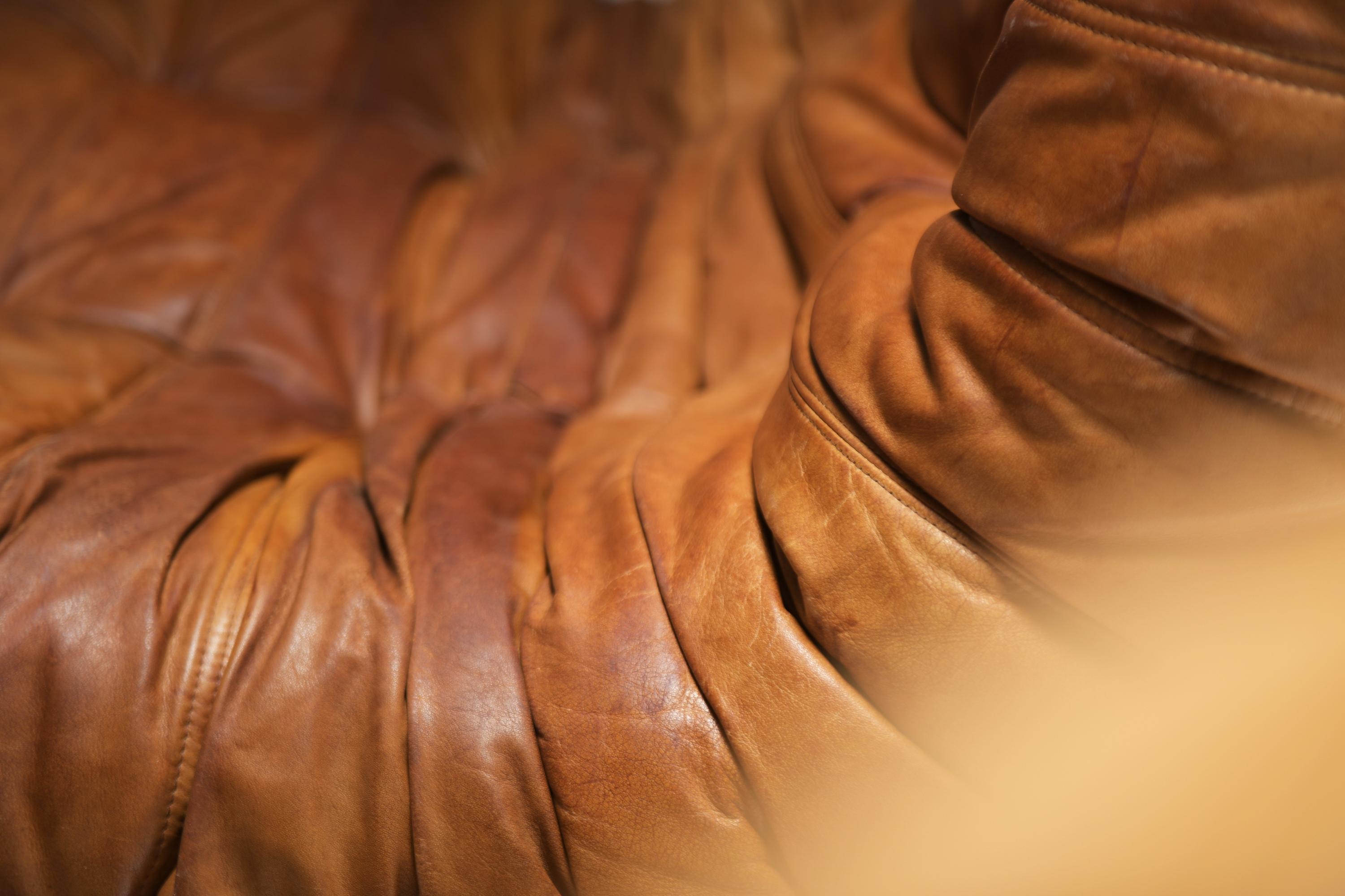 Perfect rich patinated Togo in original leather by Michel Ducaroy - Ligne Roset For Sale 12