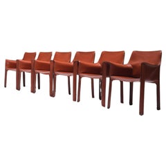 Perfect set of 6 burgundy leather Cab 413 chairs - Mario Bellini - CASSINA Italy