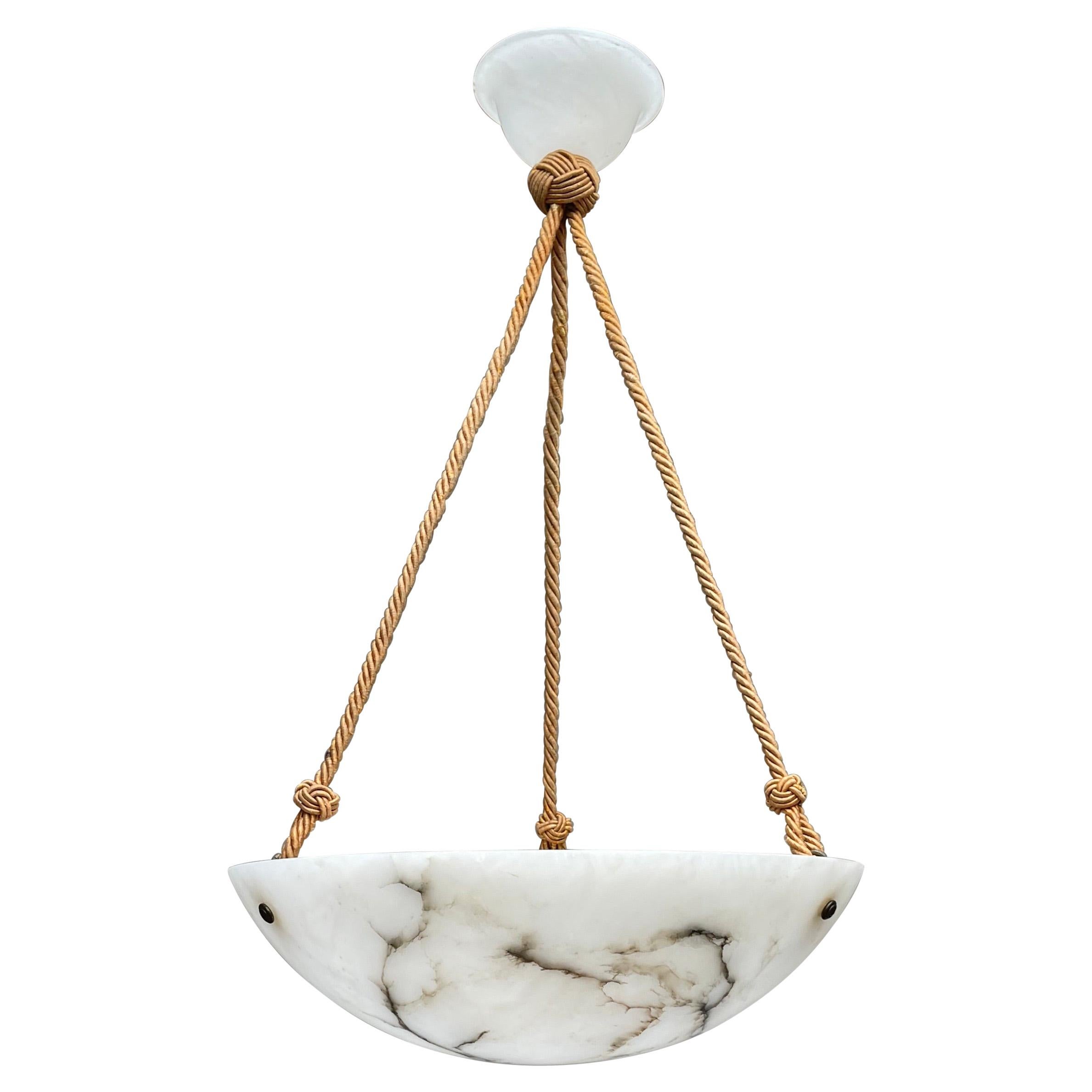 Perfect Shape Pure White Alabaster and Black Veins Pendant Light Chandelier