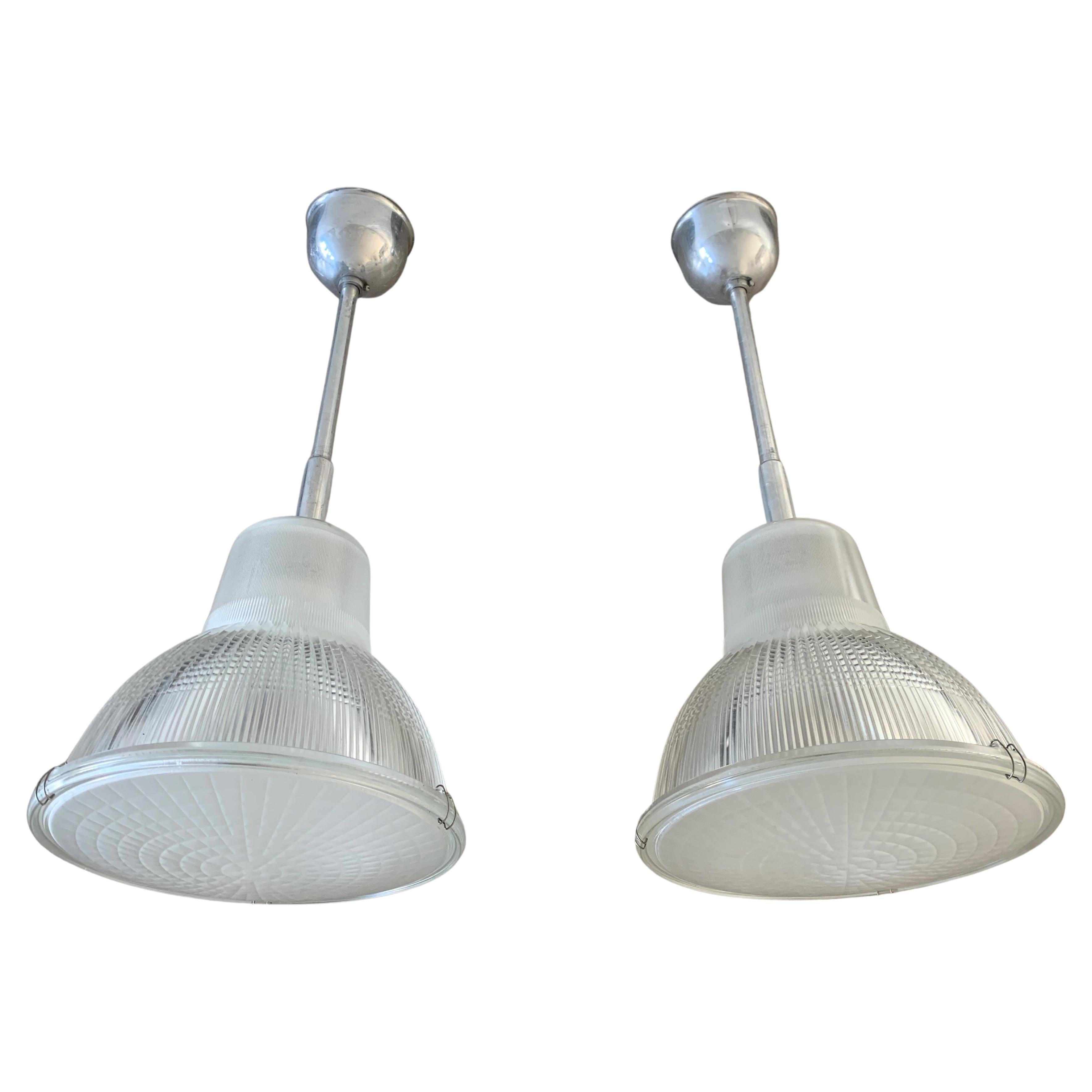 Perfect Size and Brilliant Design Pair of French Holophane Marked Chandeliers