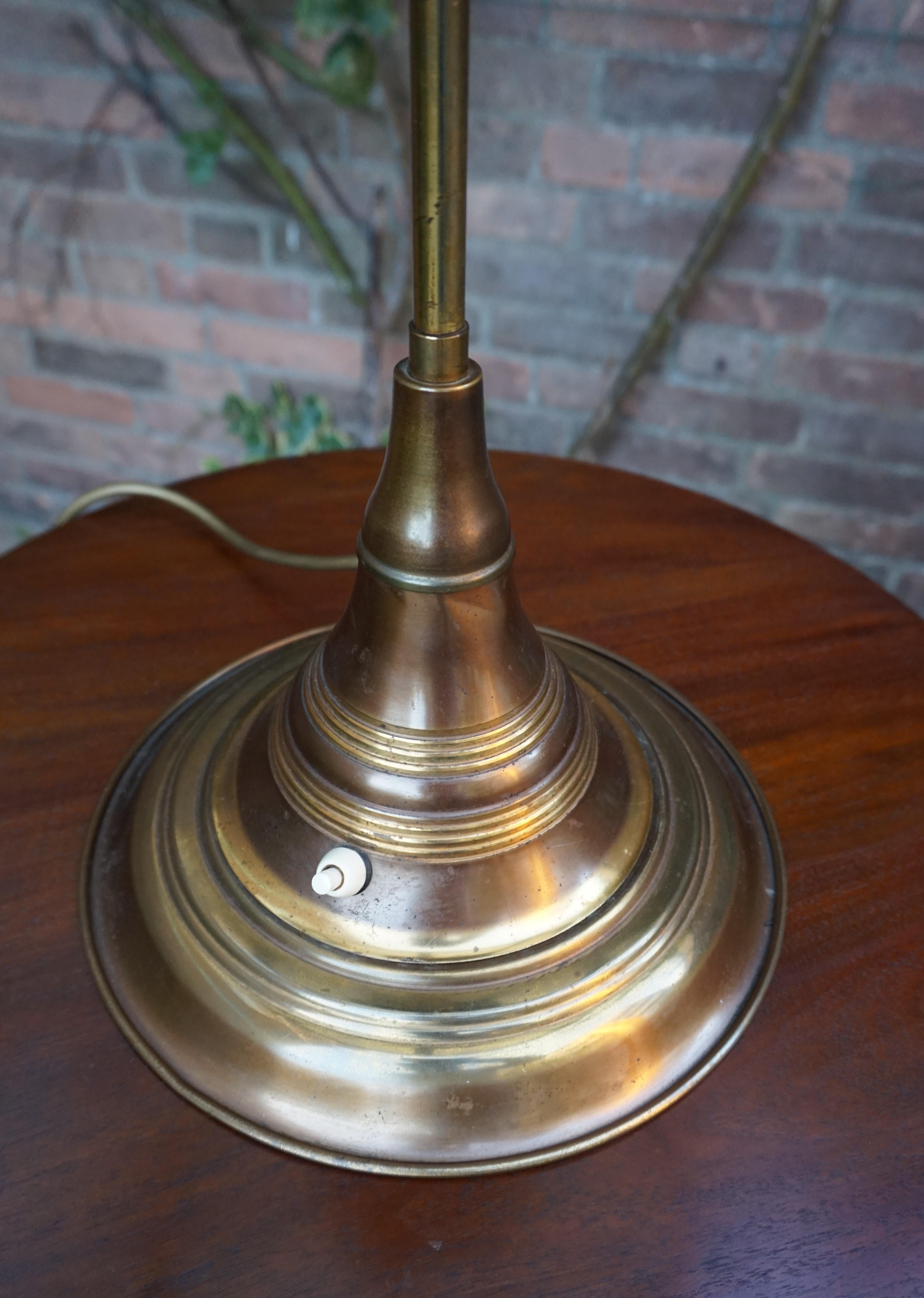Perfect Size and Shape Art Deco Brass Table or Desk Lamp with Art Glass Shade 3