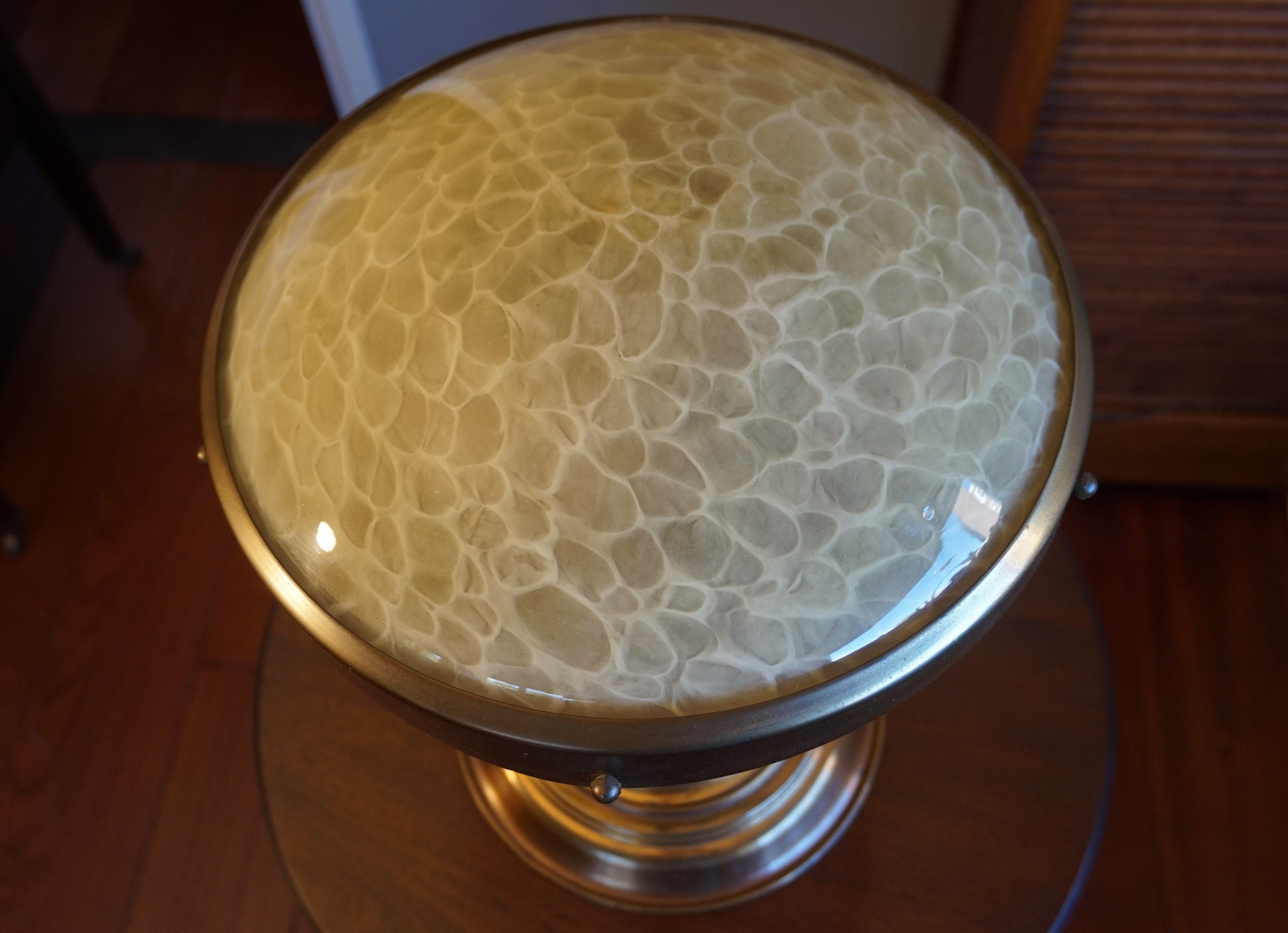 Perfect Size and Shape Art Deco Brass Table or Desk Lamp with Art Glass Shade 4