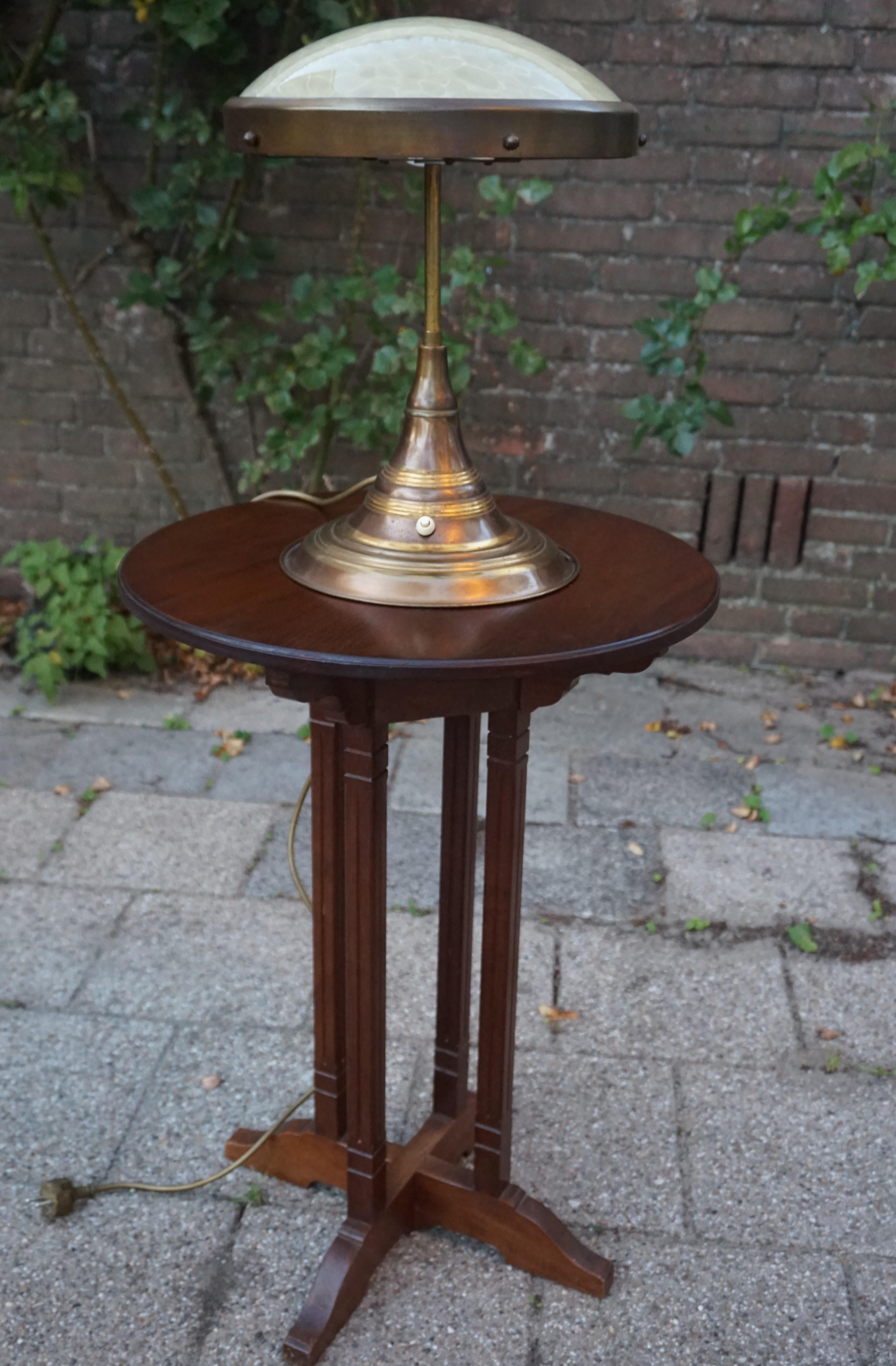 Perfect Size and Shape Art Deco Brass Table or Desk Lamp with Art Glass Shade 8