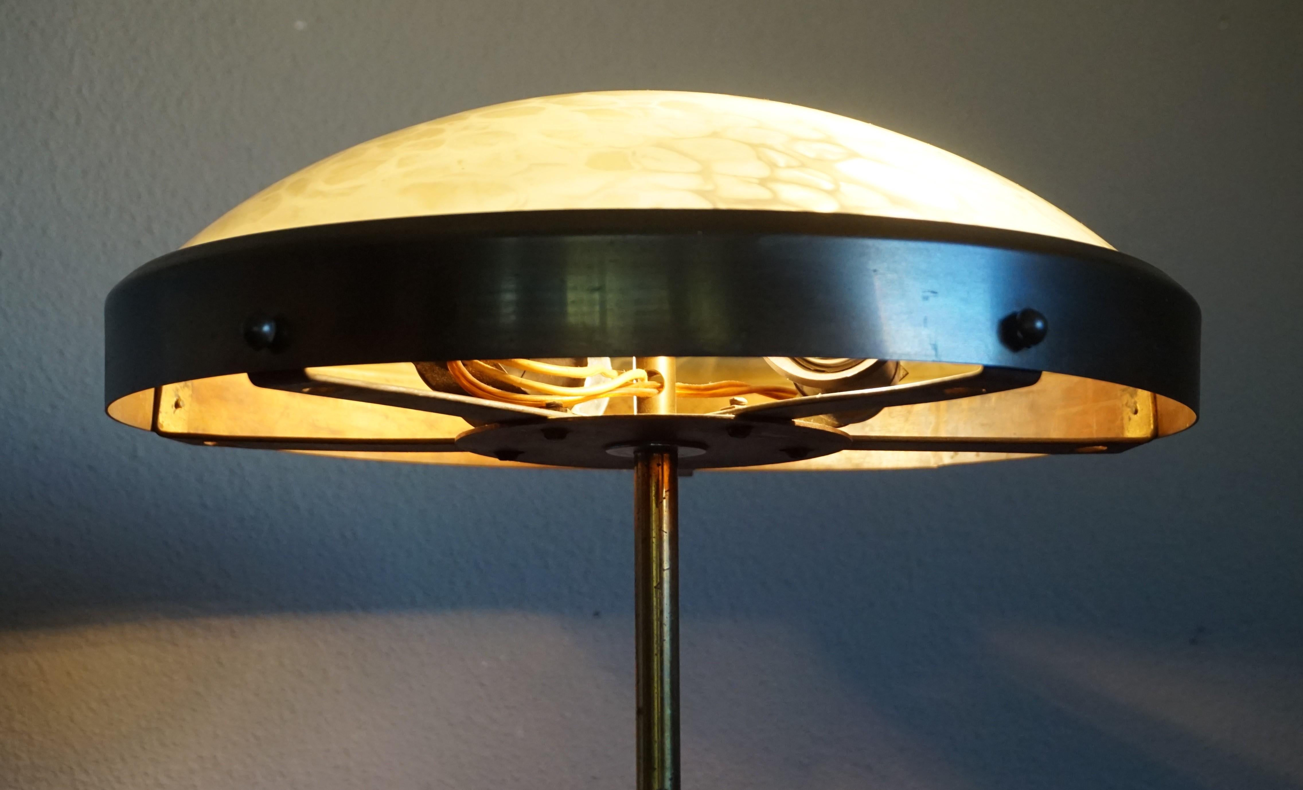 Perfect Size and Shape Art Deco Brass Table or Desk Lamp with Art Glass Shade 1