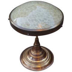 Perfect Size and Shape Art Deco Brass Table or Desk Lamp with Art Glass Shade