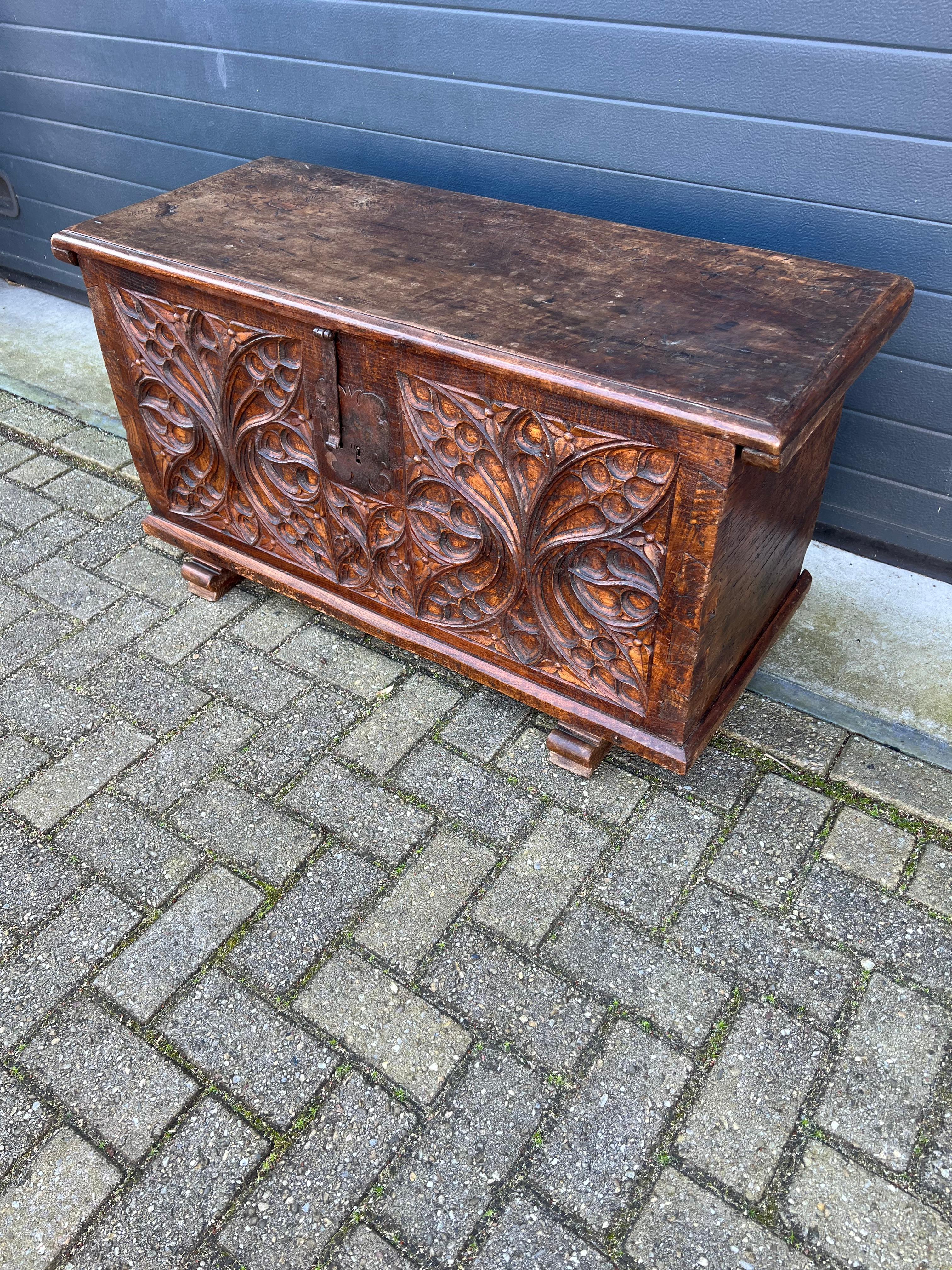 Stunning Antique Gothic Revival Hand Carved Elm Wood Blanket Chest / Trunk 1750 For Sale 8