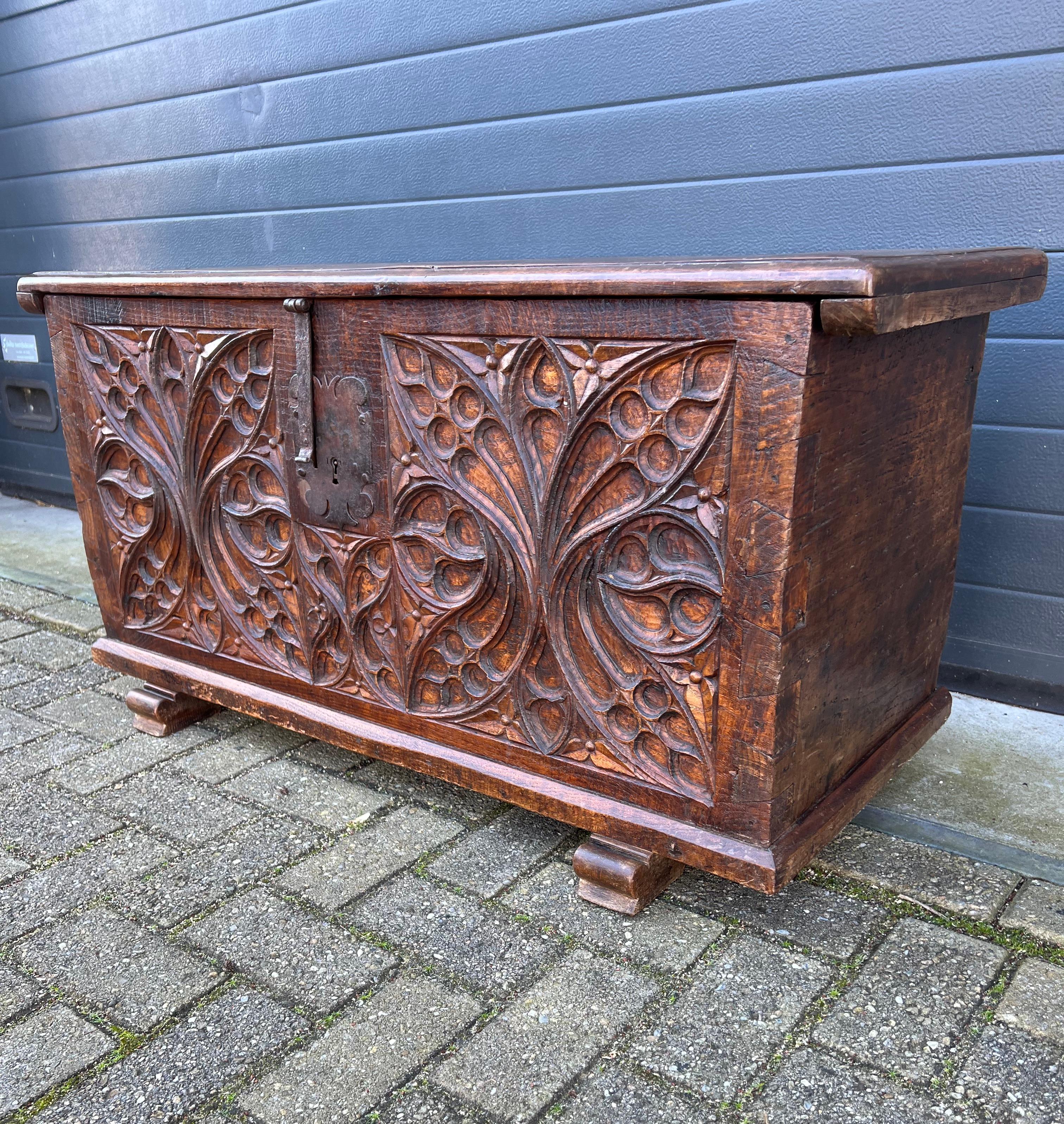 Stunning Antique Gothic Revival Hand Carved Elm Wood Blanket Chest / Trunk 1750 For Sale 12