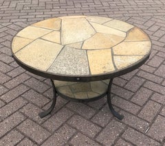 Perfect Size Midcentury Modern Wrought Iron Base & Slate Stone Top Coffee Table