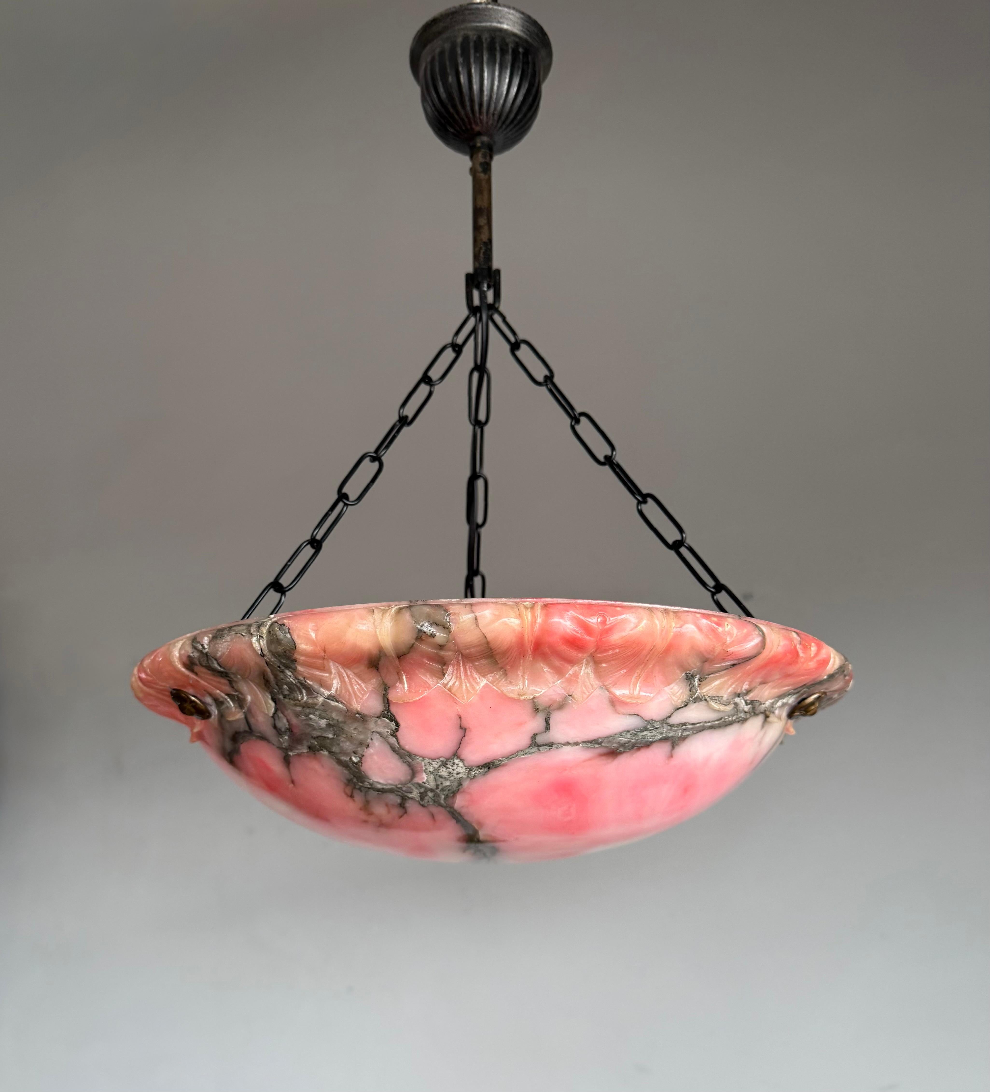 Perfekte Größe & perfekt ausbalancierte antike Alabaster Pendelleuchte / Kronleuchter im Angebot 2