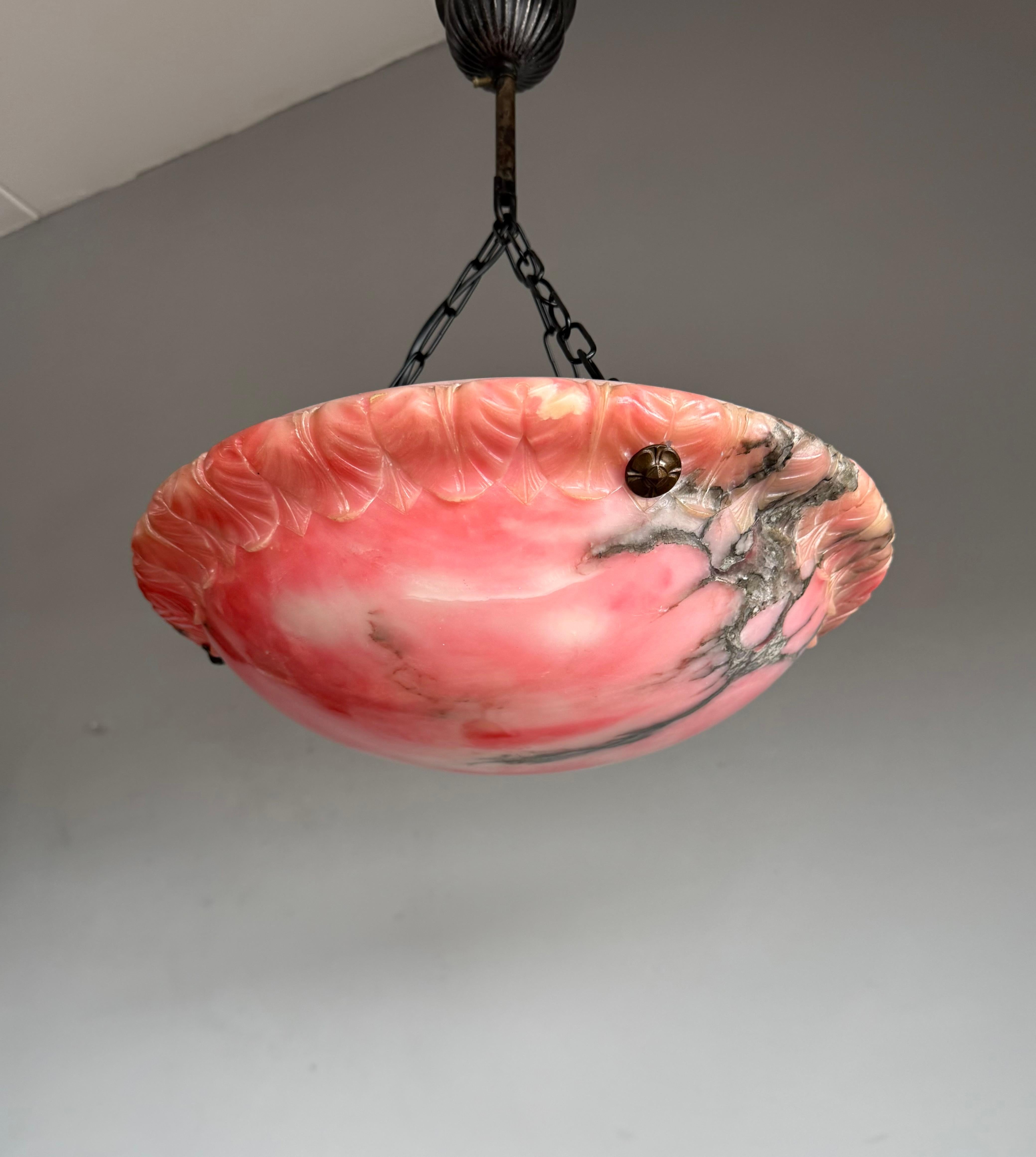 Perfekte Größe & perfekt ausbalancierte antike Alabaster Pendelleuchte / Kronleuchter im Angebot 3