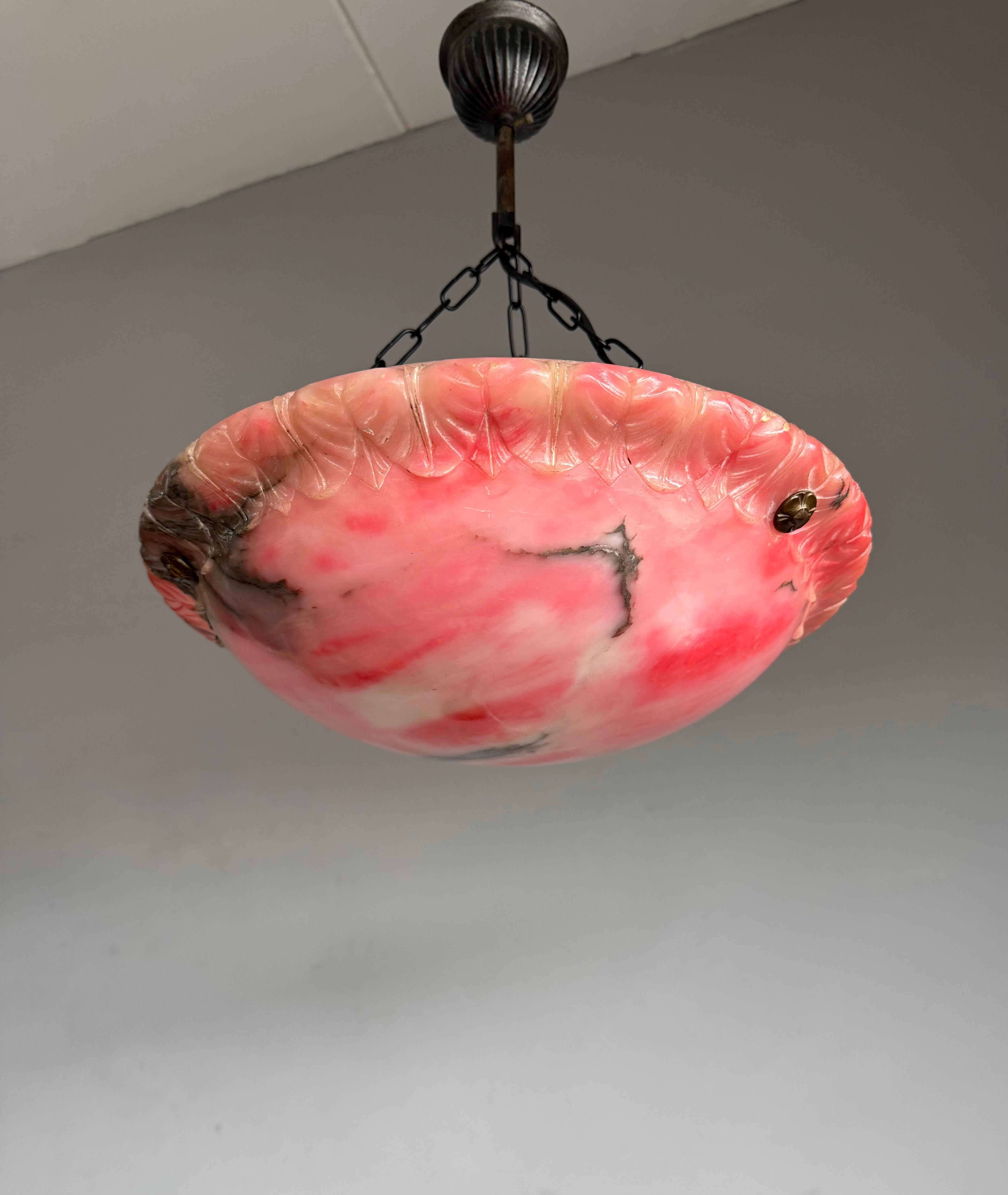 Perfekte Größe & perfekt ausbalancierte antike Alabaster Pendelleuchte / Kronleuchter im Angebot 4