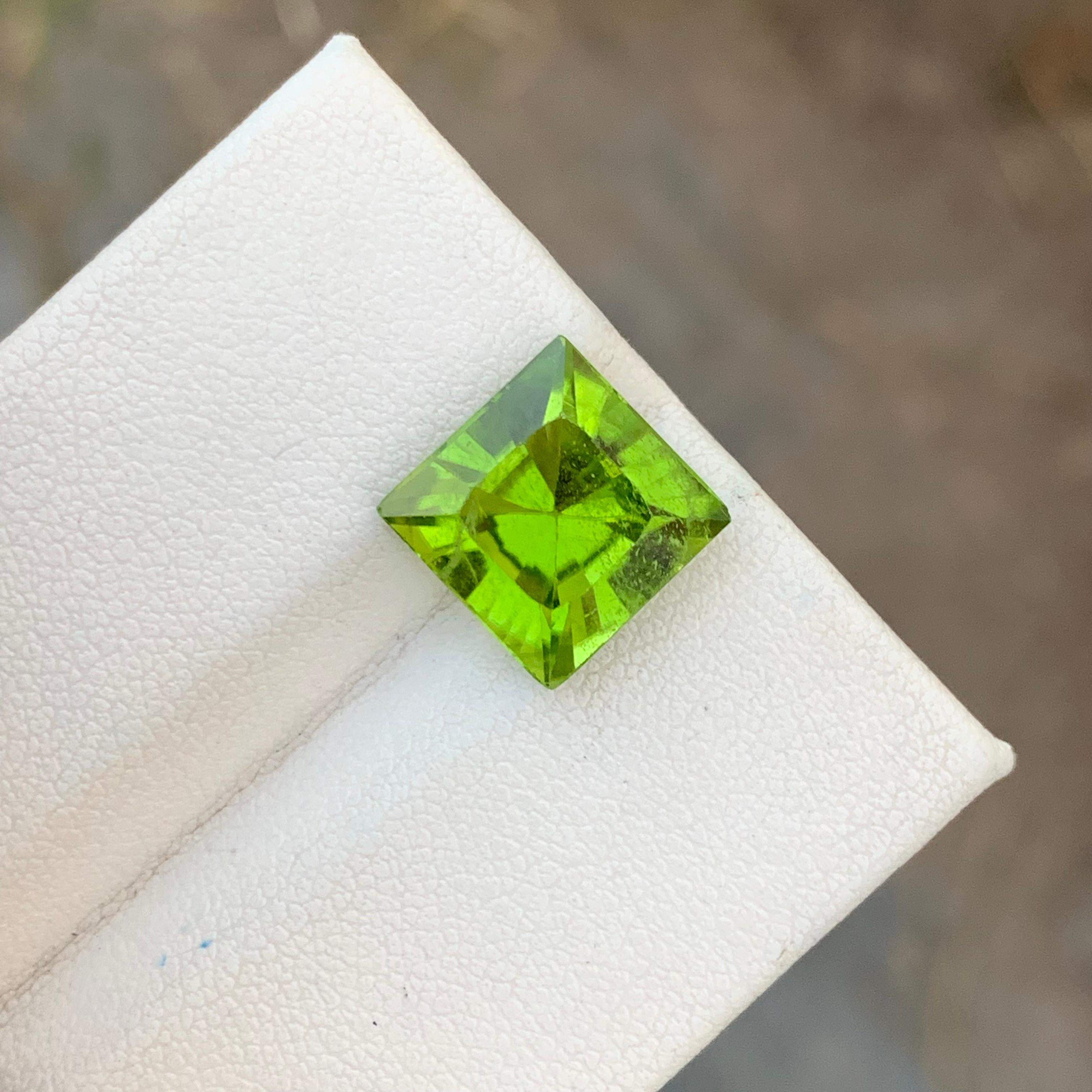 Loose Peridot
Weight: 7.00 Carats
Dimension: 10.6 x 10.6 x 7.4 Mm
Colour: Green
Origin: Supat Valley, Pakistan
Shape: Square
Certificate: On Demand
Treatment: Non 

Peridot, a vibrant and lustrous gemstone, has been cherished for centuries for its