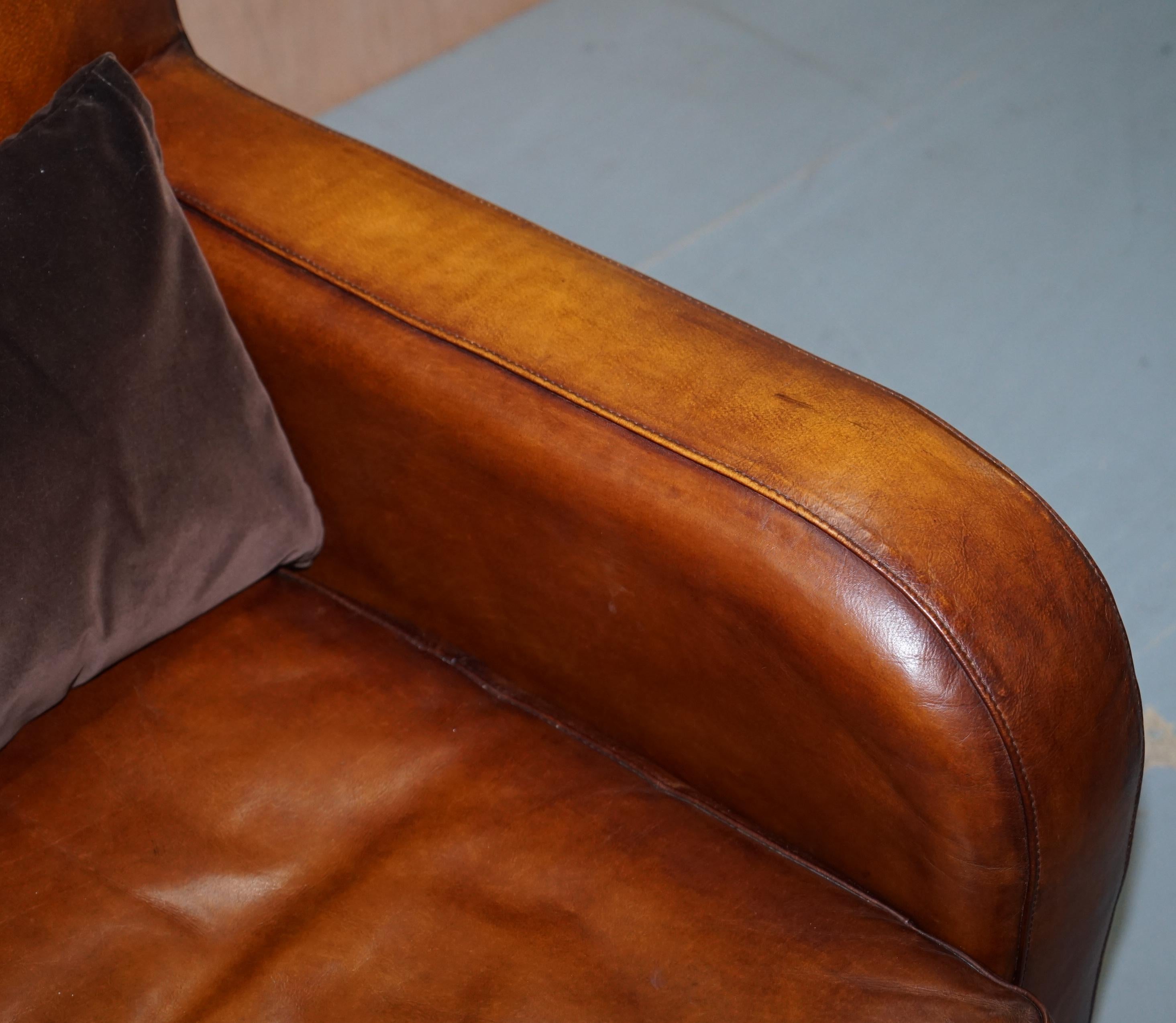 Modern Perfect Tetrad Totnes Brown Leather Armchair with Feather Filled Lumbar Cushion