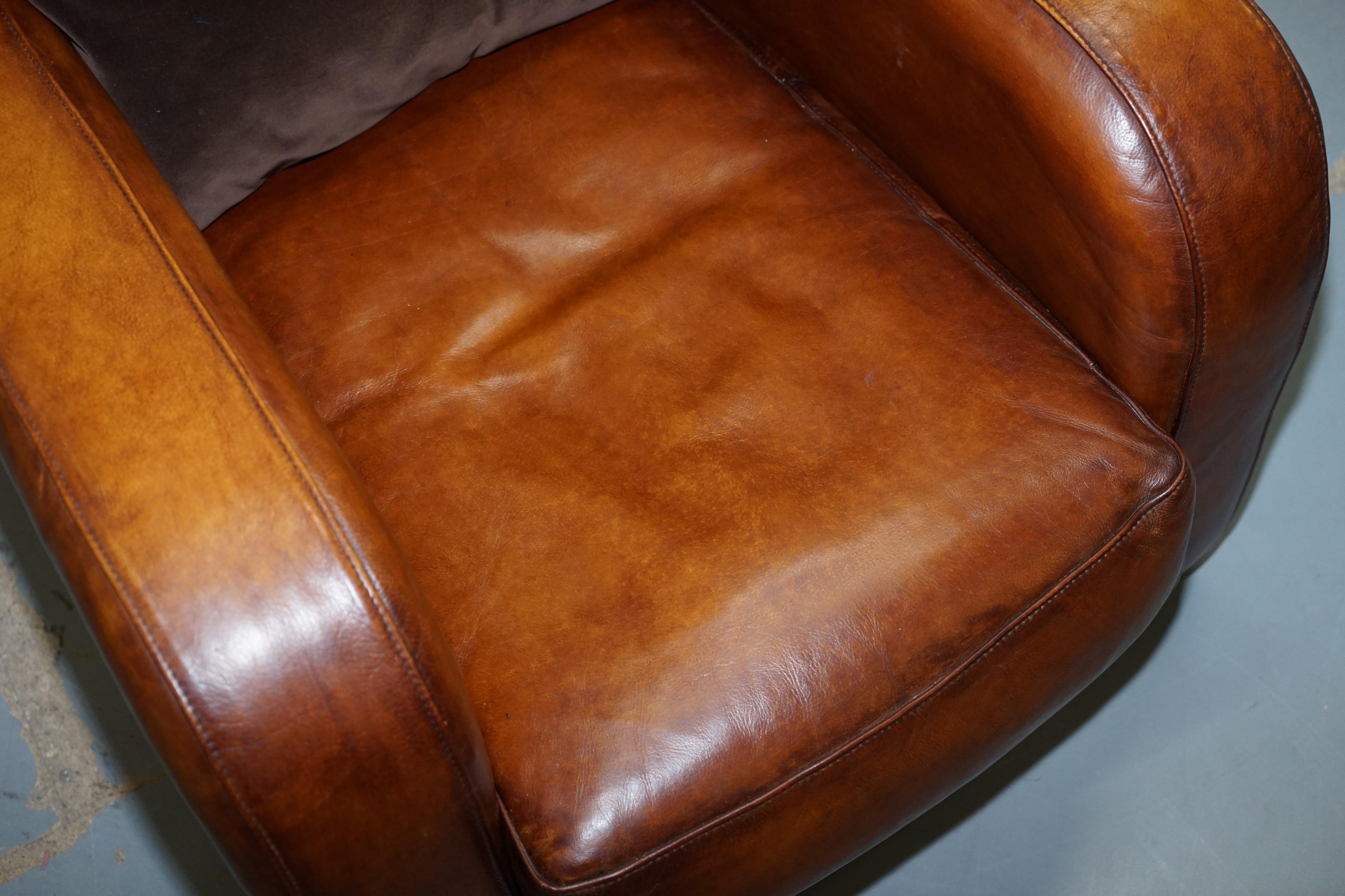 English Perfect Tetrad Totnes Brown Leather Armchair with Feather Filled Lumbar Cushion