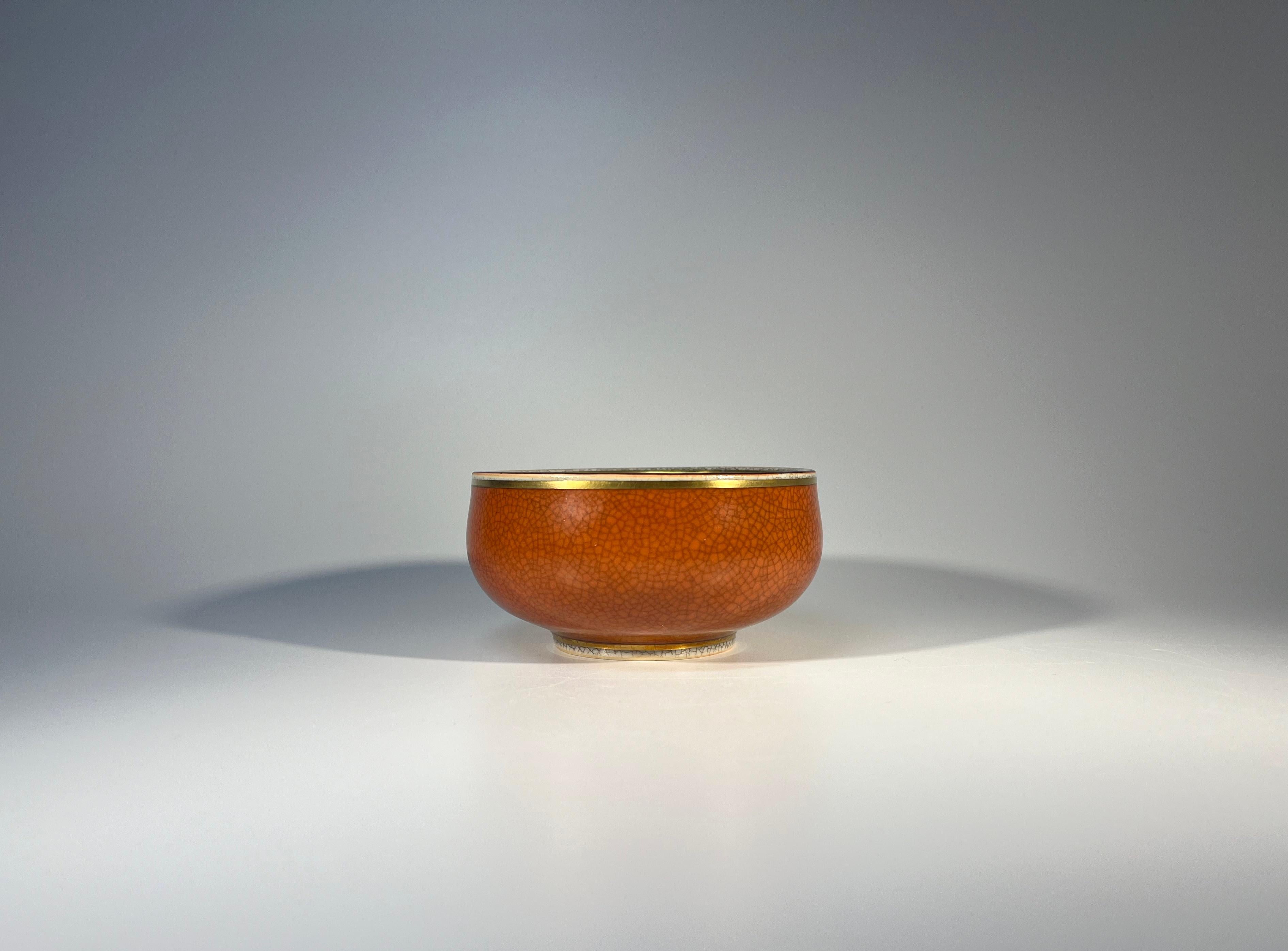 Glazed Perfect Thorkild Olsen Small Bowl Royal Copenhagen Terracotta Crackle Glaze 2690 For Sale