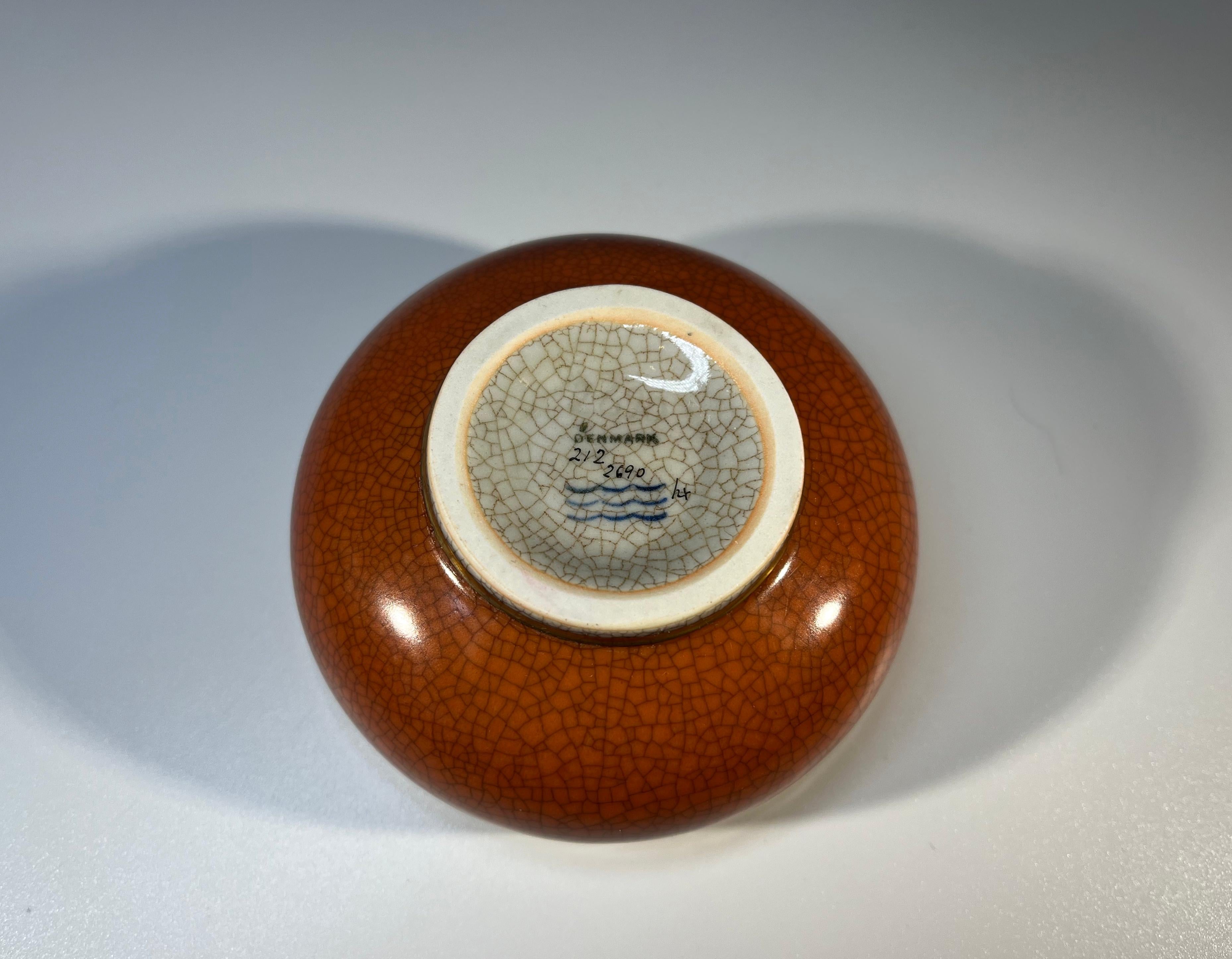 20th Century Perfect Thorkild Olsen Small Bowl Royal Copenhagen Terracotta Crackle Glaze 2690 For Sale