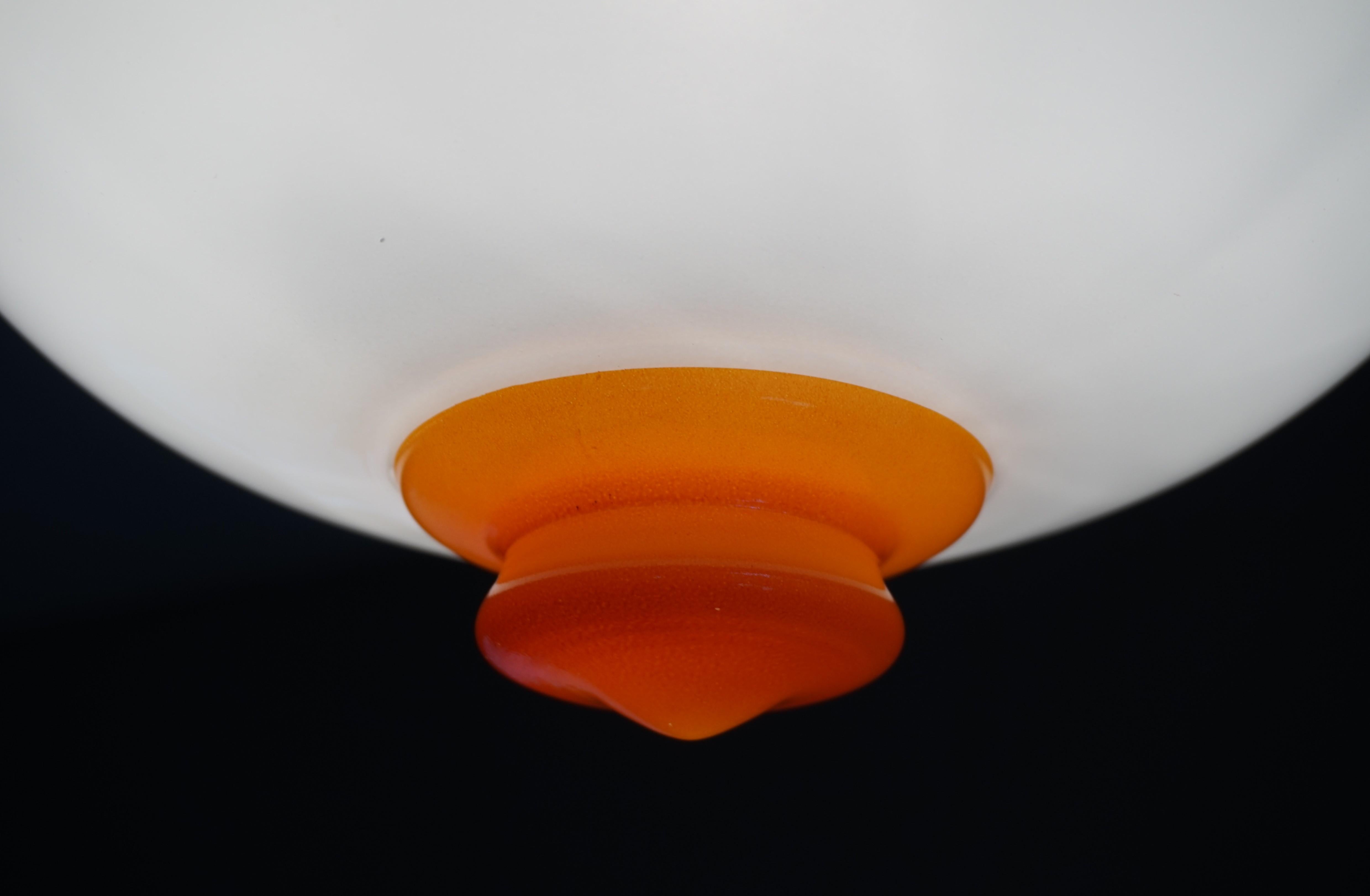 Perfect White and Vibrant Orange Mid-Century Modern Pendant / Light Fixture For Sale 6