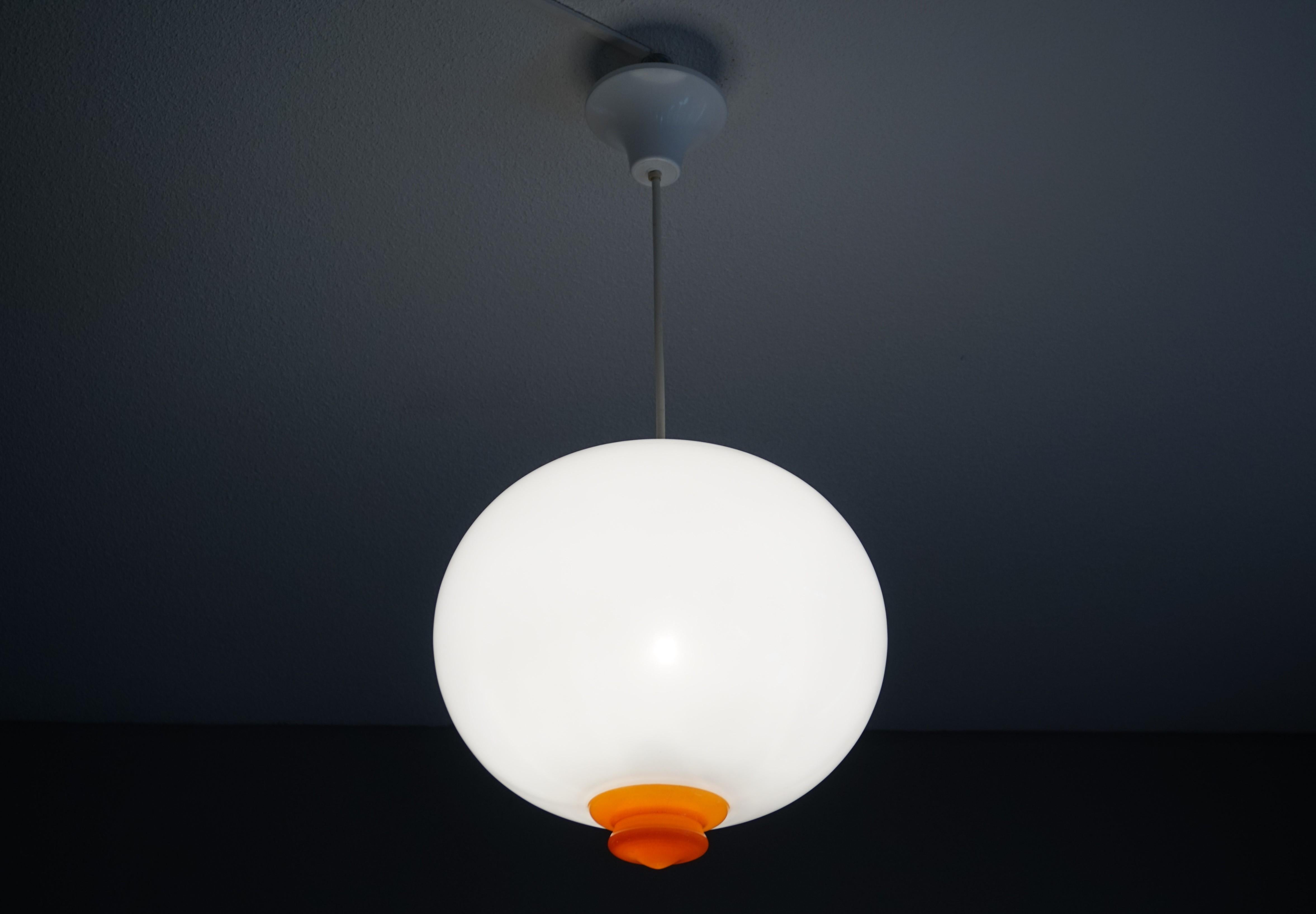 Perfect White and Vibrant Orange Mid-Century Modern Pendant / Light Fixture For Sale 1