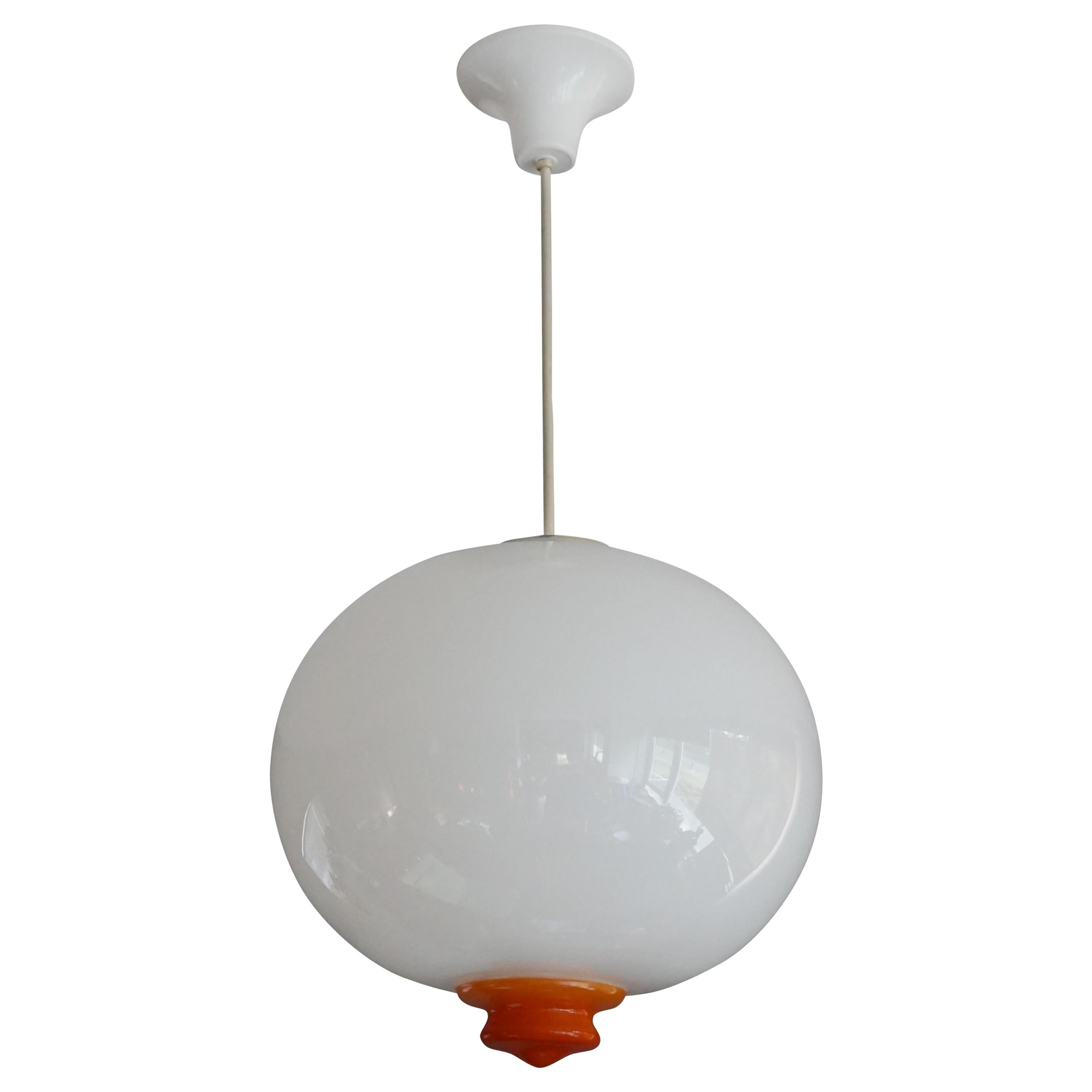 Perfect White and Vibrant Orange Mid-Century Modern Pendant / Light Fixture