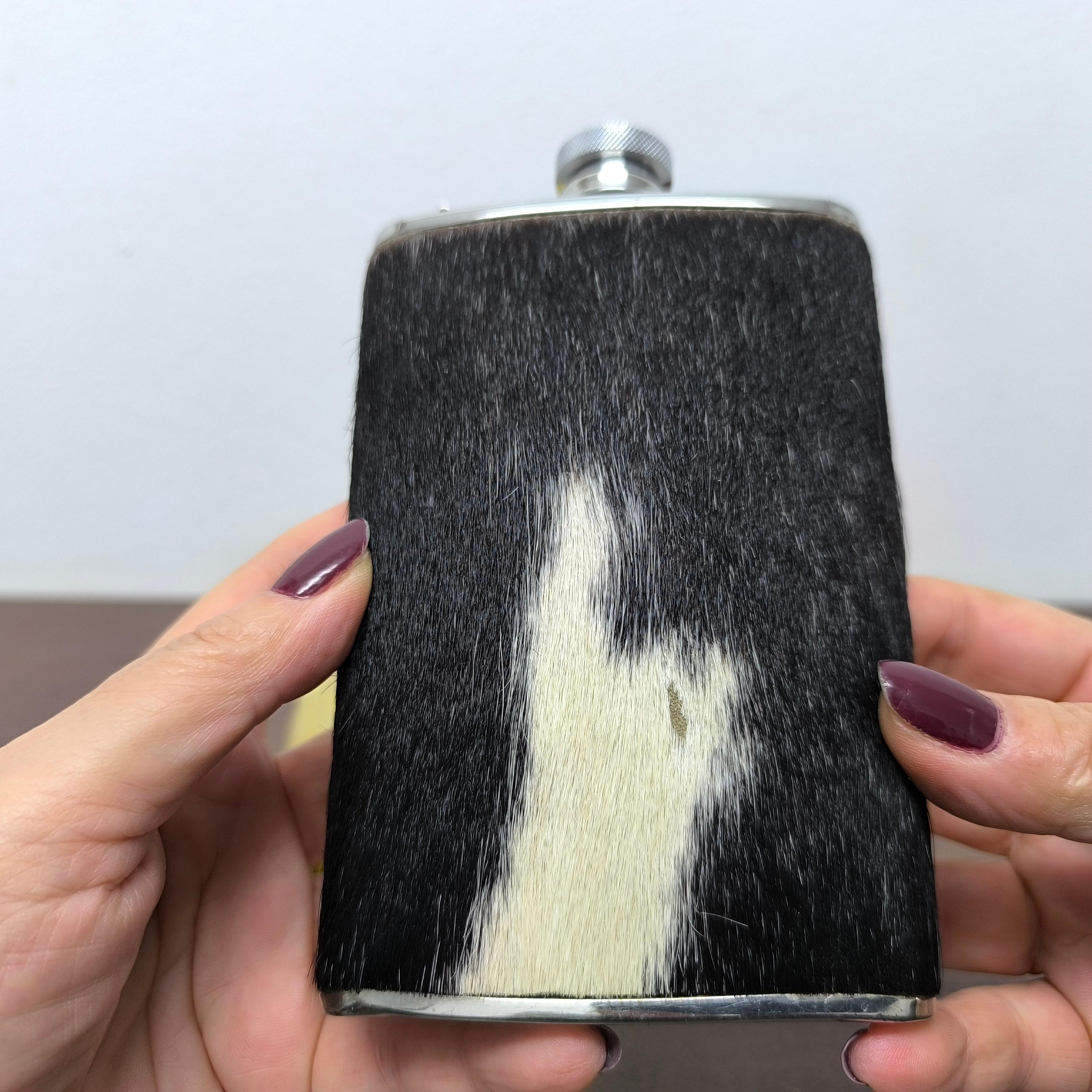 HOLIDAY GIFT - Pair of Designer Flasks - Jerry Can & Fur-Wrapped Hip Flask For Sale 5