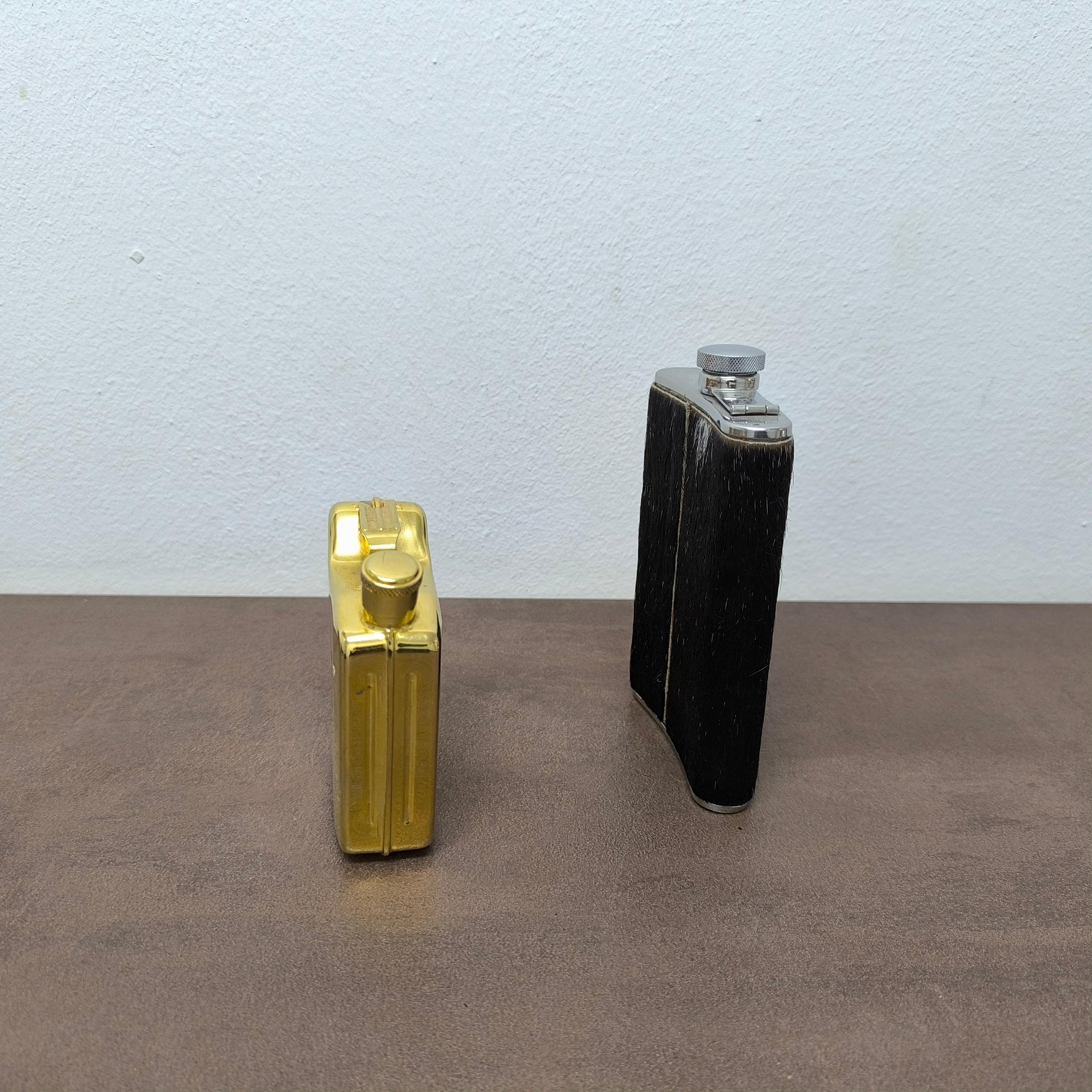 HOLIDAY GIFT - Pair of Designer Flasks - Jerry Can & Fur-Wrapped Hip Flask For Sale 2