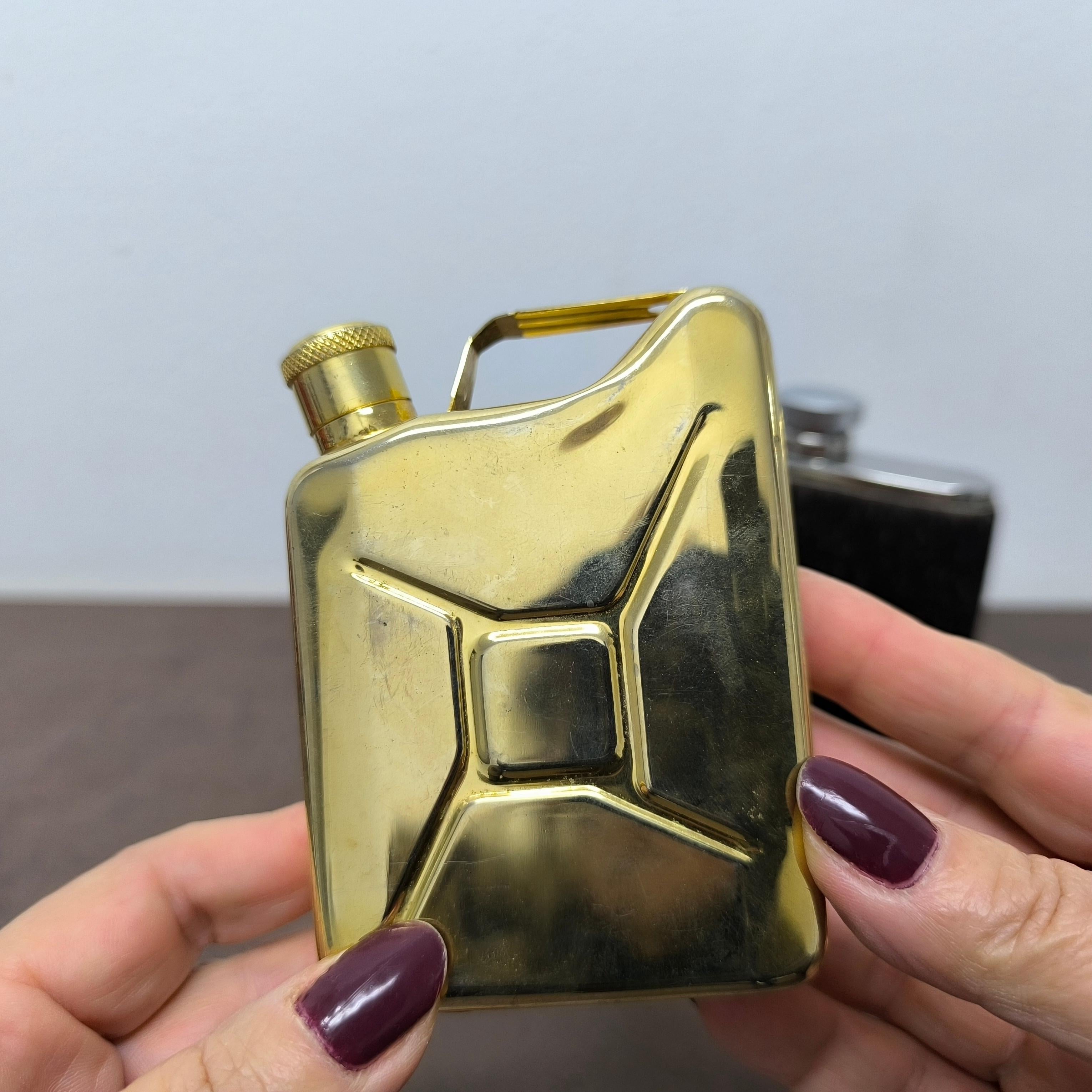HOLIDAY GIFT - Pair of Designer Flasks - Jerry Can & Fur-Wrapped Hip Flask For Sale 4