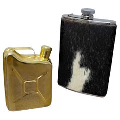 HOLIDAY GIFT - Pair of Designer Flasks - Jerry Can & Fur-Wrapped Hip Flask