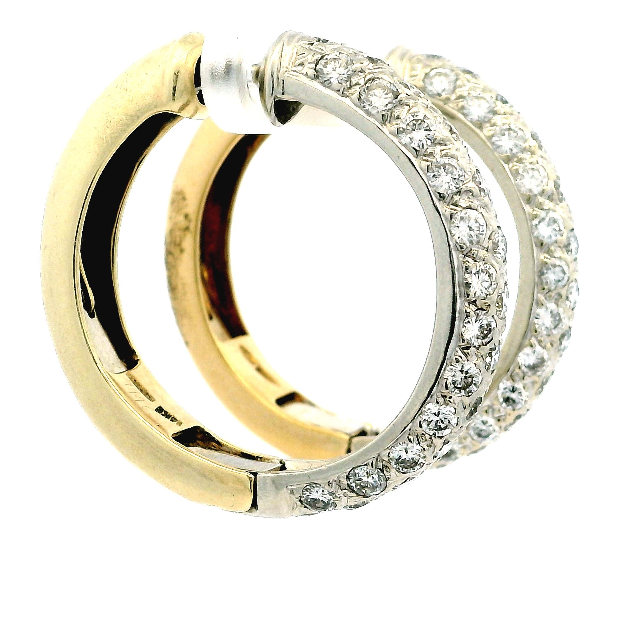 Perfecta Pendientes de aro de diamantes de oro bicolor de 14 quilates, 3,5 quilates en Excelente estado para la venta en Miami, FL