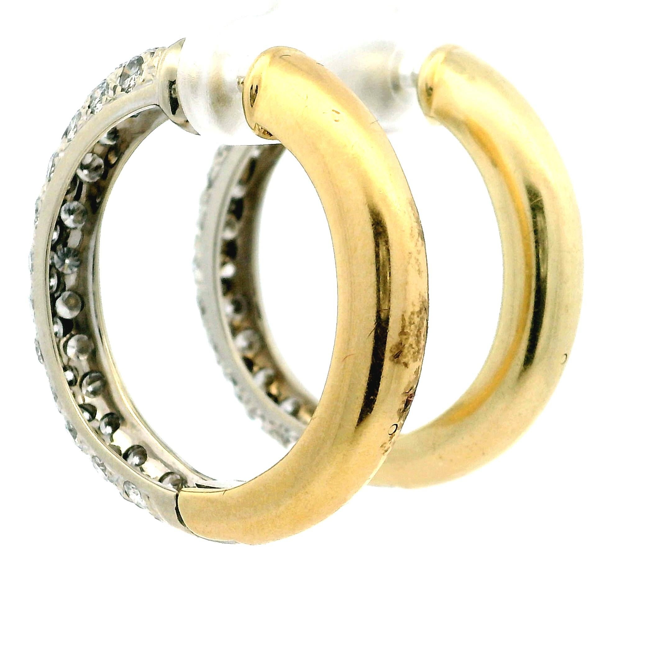 Femenino o masculino Perfecta Pendientes de aro de diamantes de oro bicolor de 14 quilates, 3,5 quilates en venta