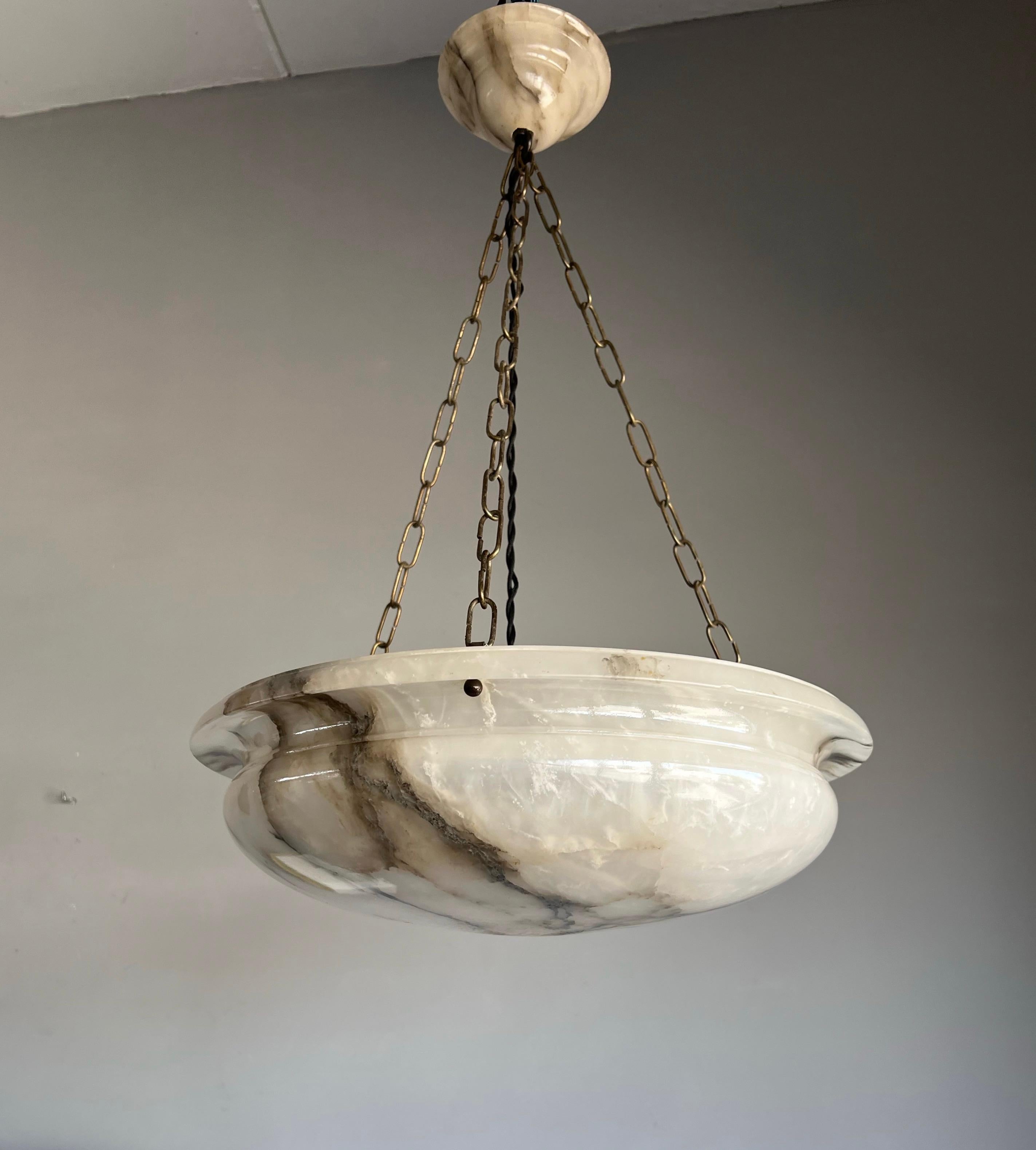 Arts and Crafts Perfectly Balanced, Large Antique White & Black Alabaster Pendant / Chandelier