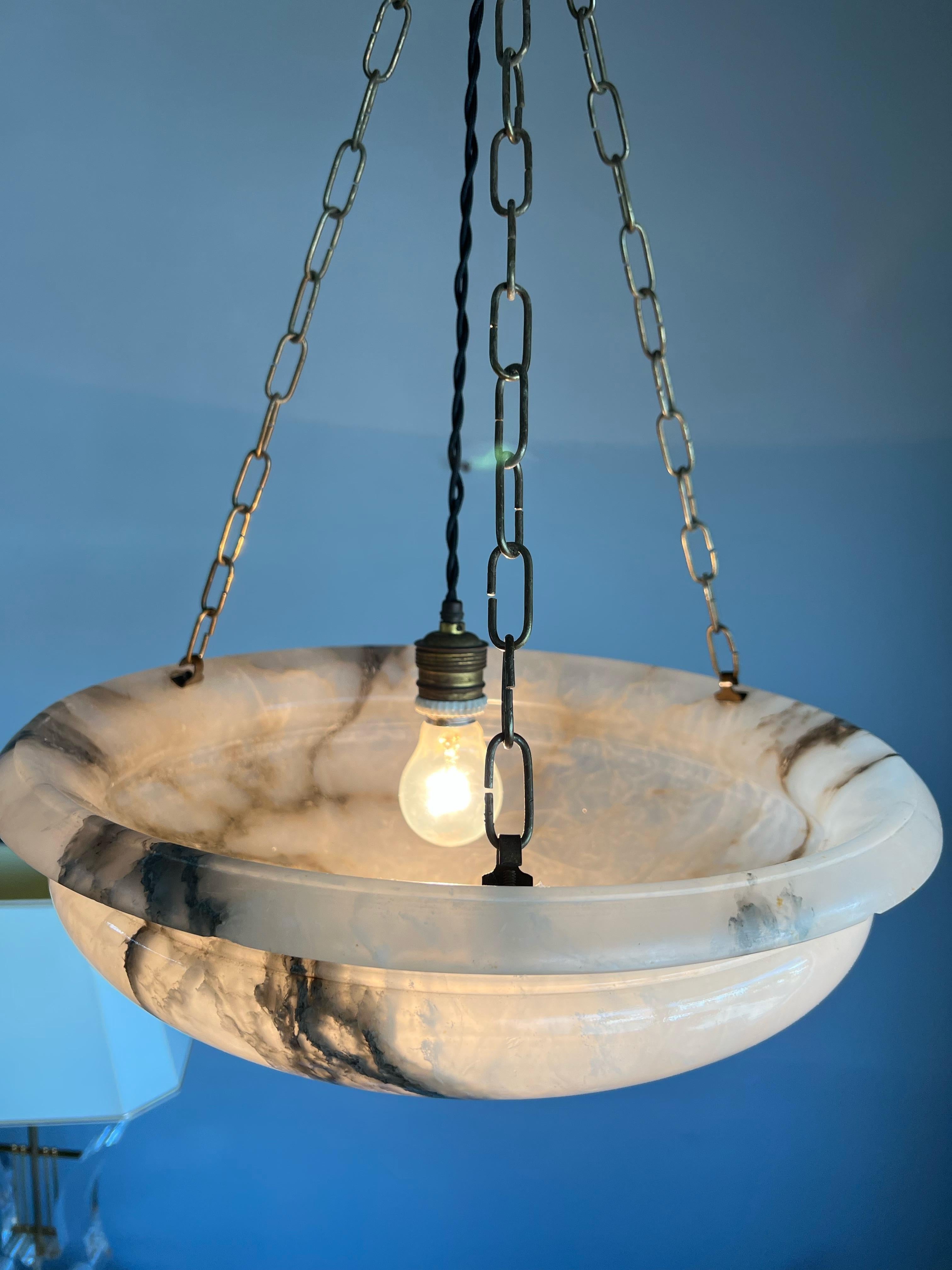 Perfectly Balanced, Large Antique White & Black Alabaster Pendant / Chandelier In Excellent Condition In Lisse, NL